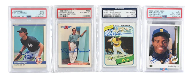 LOT OF 4: SIGNED HOF ROOKIE CARDS INCLUDING GRIFFEY