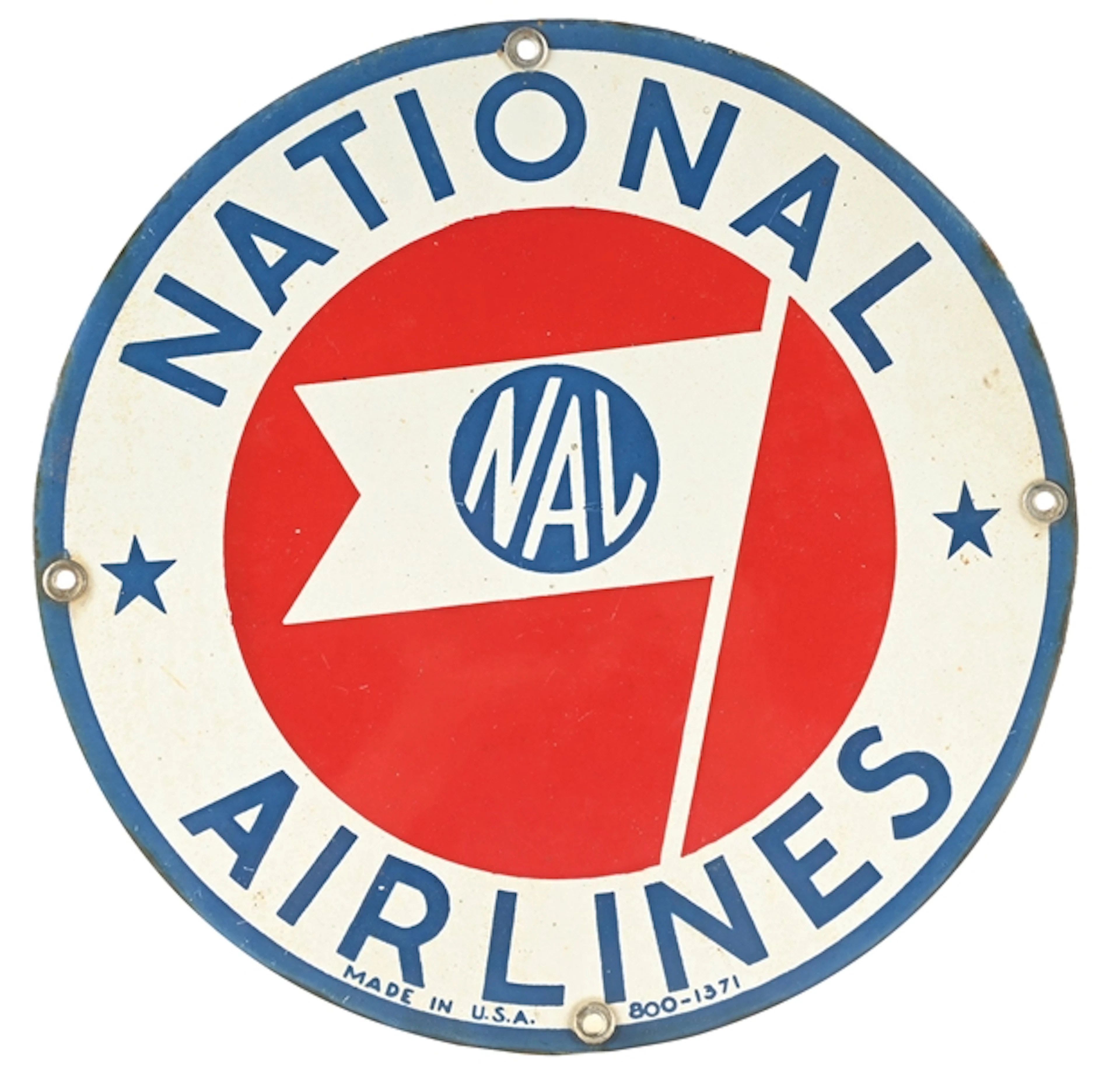 NATIONAL AIRLINES PORCELAIN SIGN W/ FLAG GRAPHIC.