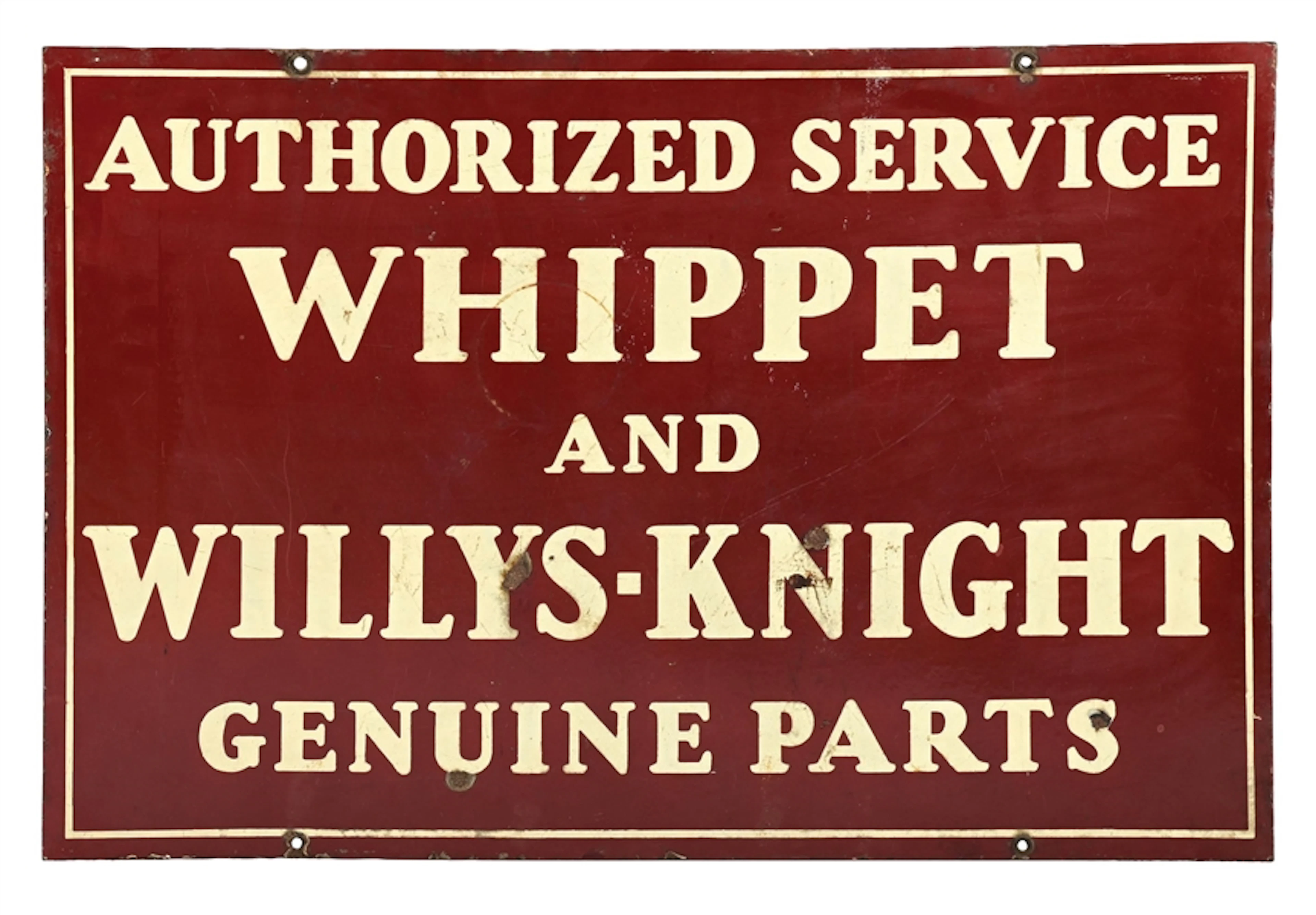 WHIPPET AND WILLYS-KNIGHT GENUINE PARTS PORCELAIN SIGN