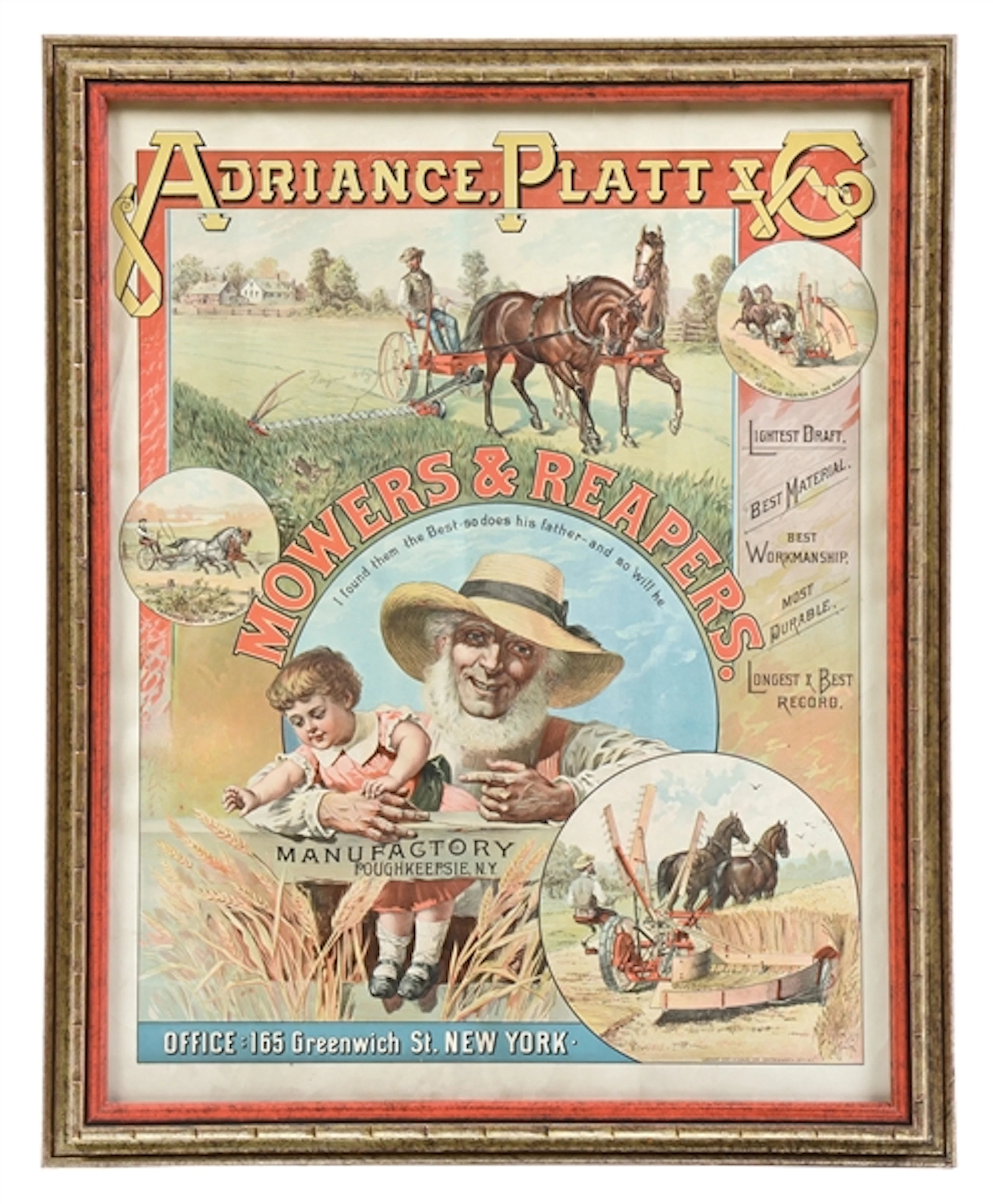 ADRIANCE, PLATT & CO. MOWERS & REAPERS FRAMED POSTER