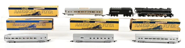 LOT OF 5: AMERICAN FLYER 332 NORTHERN STEAM LOCO & 500 SERIES PASSENGER CARS