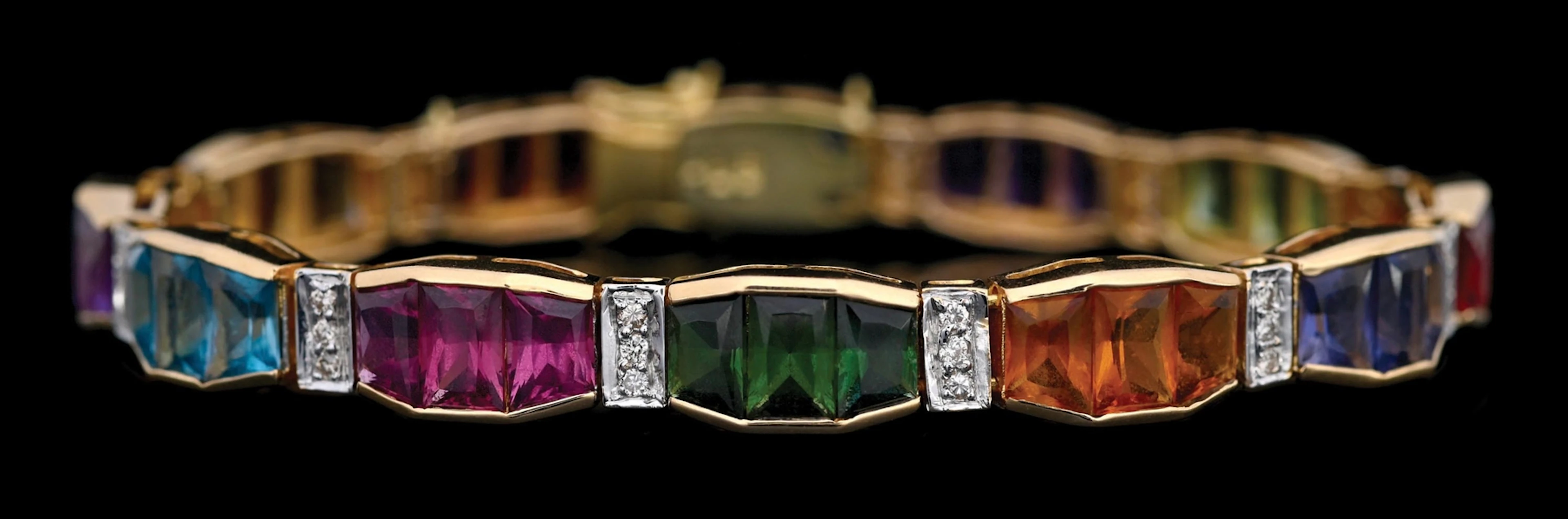 14K YELLOW GOLD MULTI-COLOR GEMSTONE & DIAMOND BRACELET