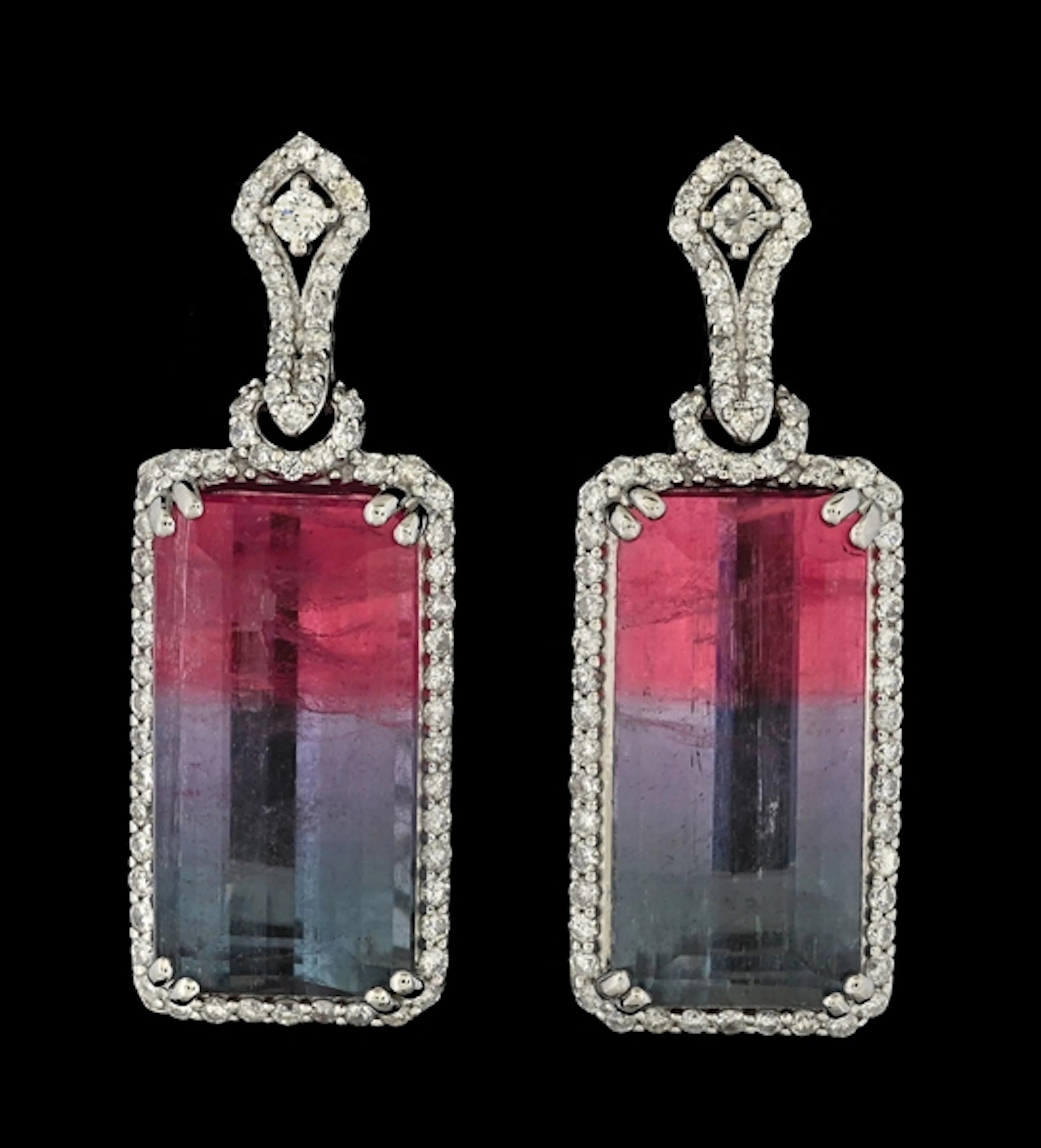 PLATINUM WATERMELON TOURMALINE & DIAMOND EARRINGS W/REPORT