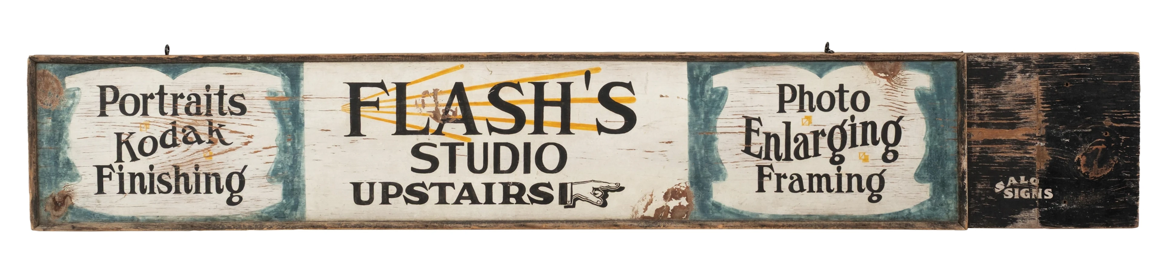 WOODEN FLASH'S STUDIO TRADE SIGN W/ COLORFUL GRAPHICS