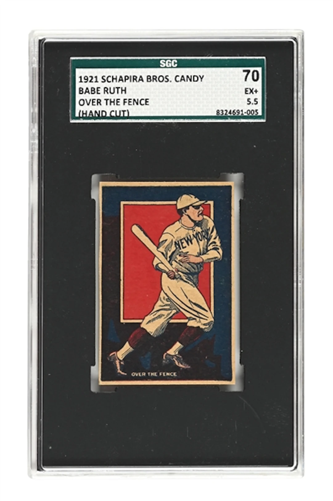1921 SCHAPIRA BROS. CANDY BABE RUTH OVER THE FENCE SGC 70 EX+ 5.5