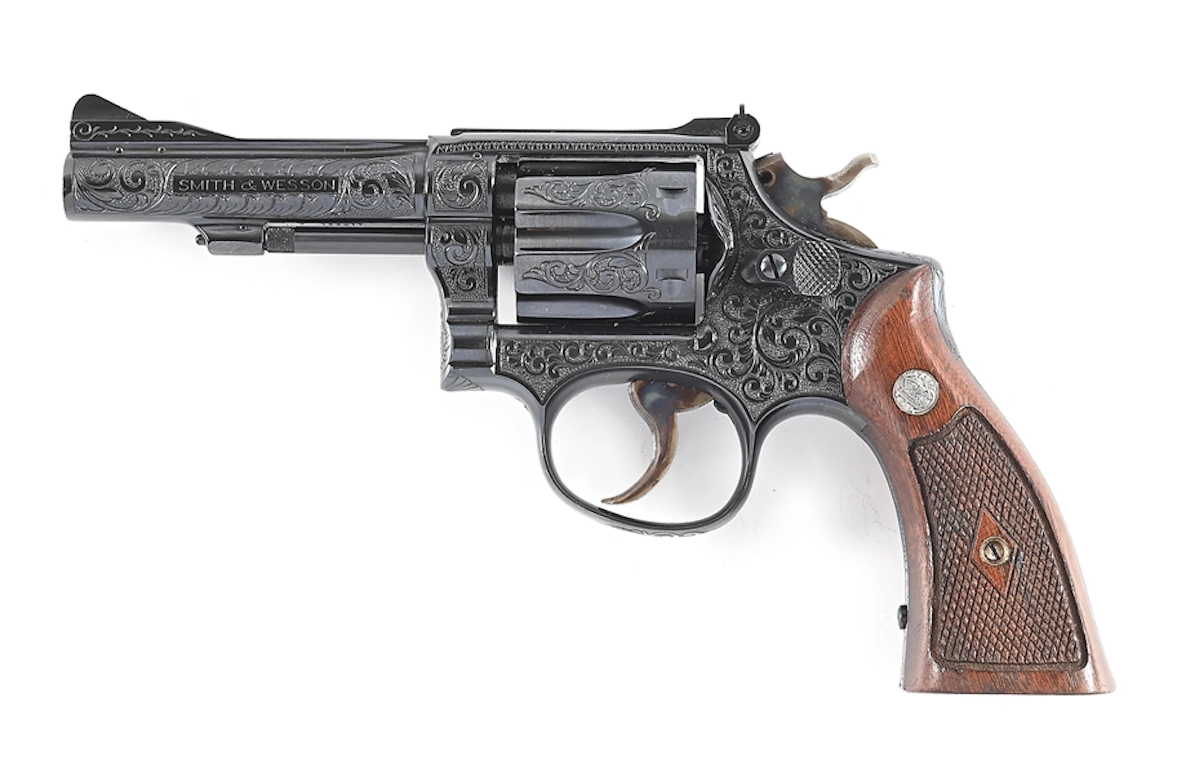 (C) ENGRAVED SMITH & WESSON PRE MODEL 15 K-38 COMBAT MASTERPIECE DOUBLE