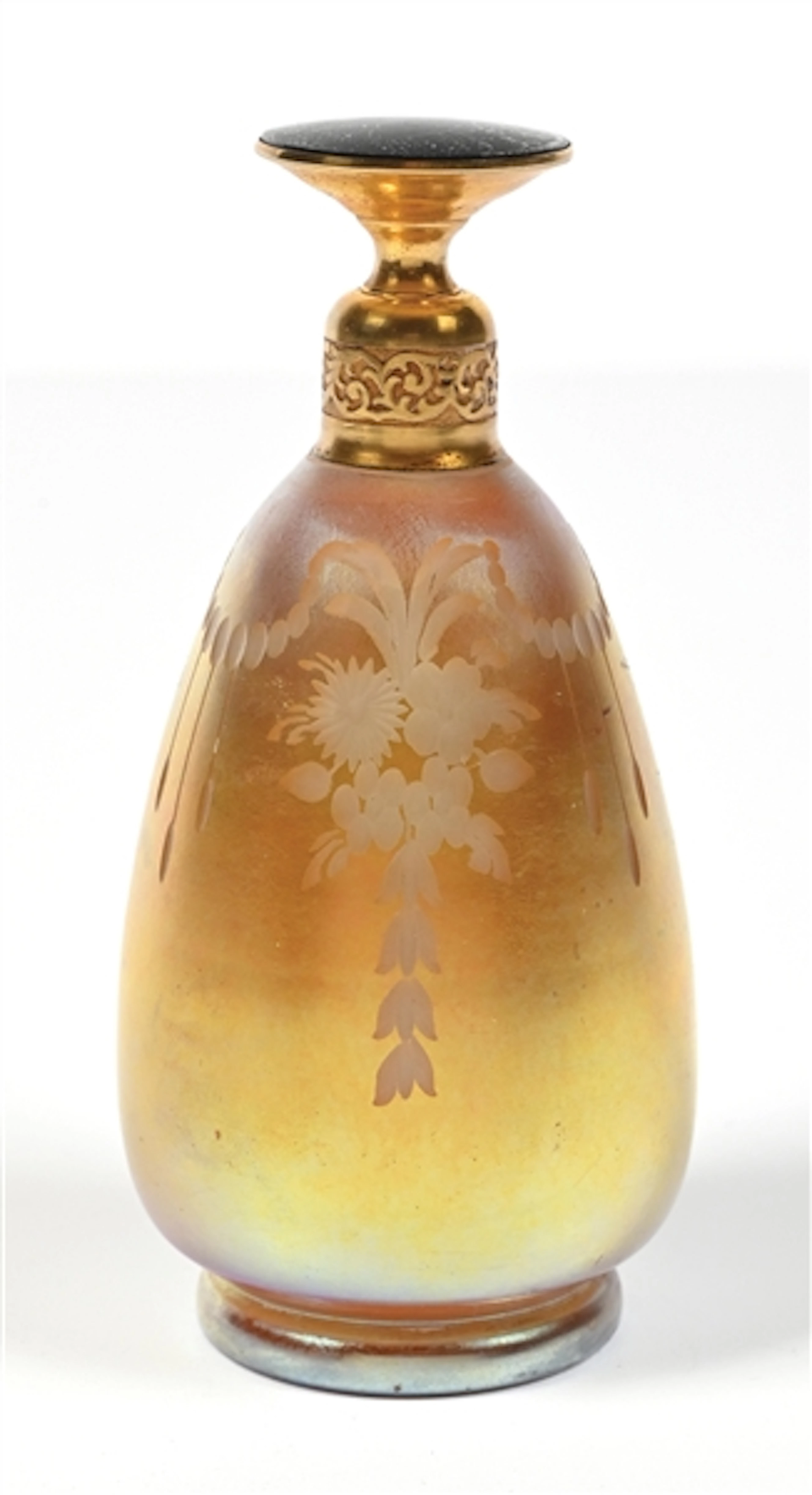 STEUBEN GOLD IRIDESCENT PERFUME WITH FLORAL ETCHING