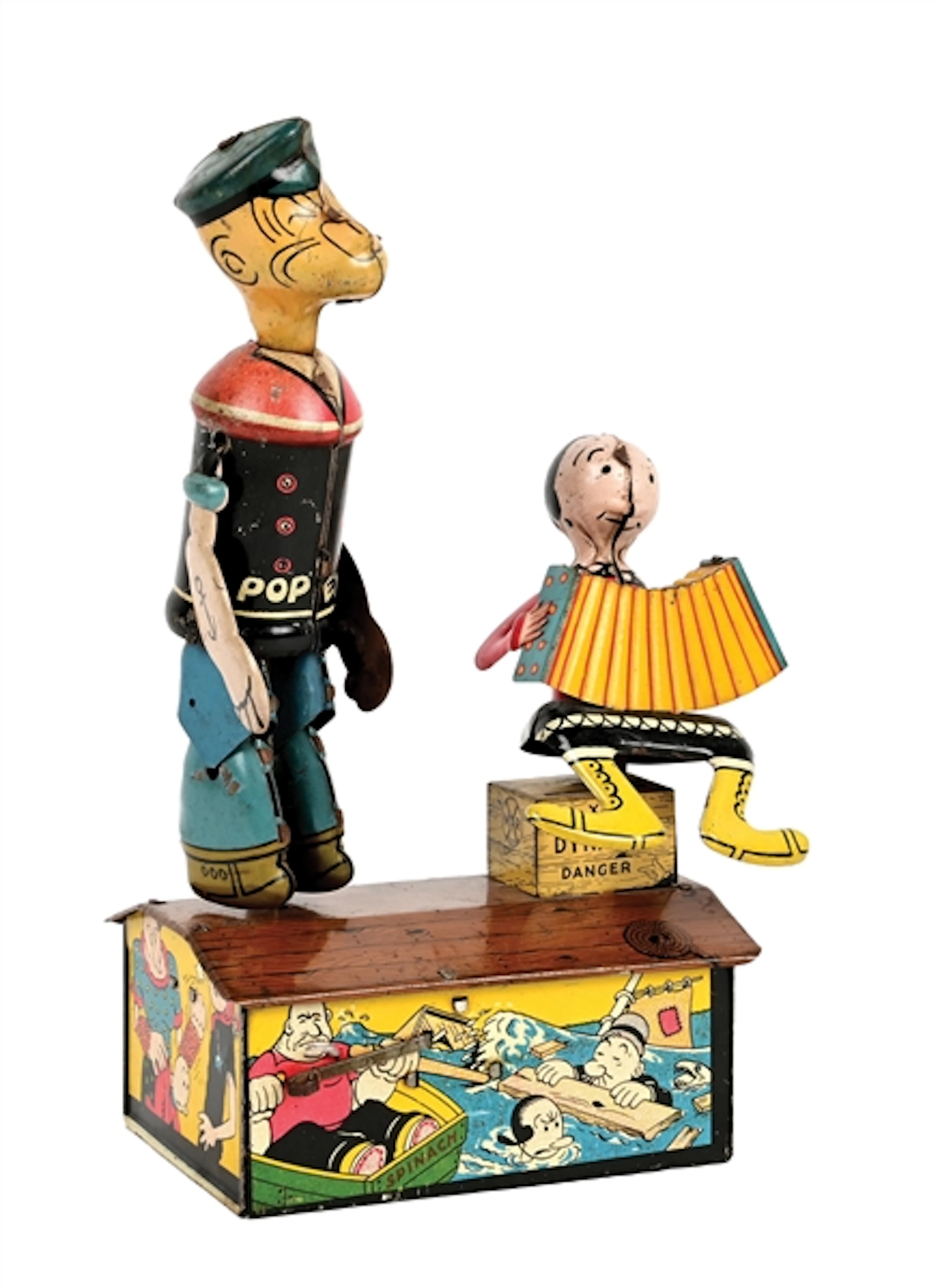 MARX TIN LITHO WIND-UP POPEYE AND OLIVE OYL ROOF JIGGERS TOY