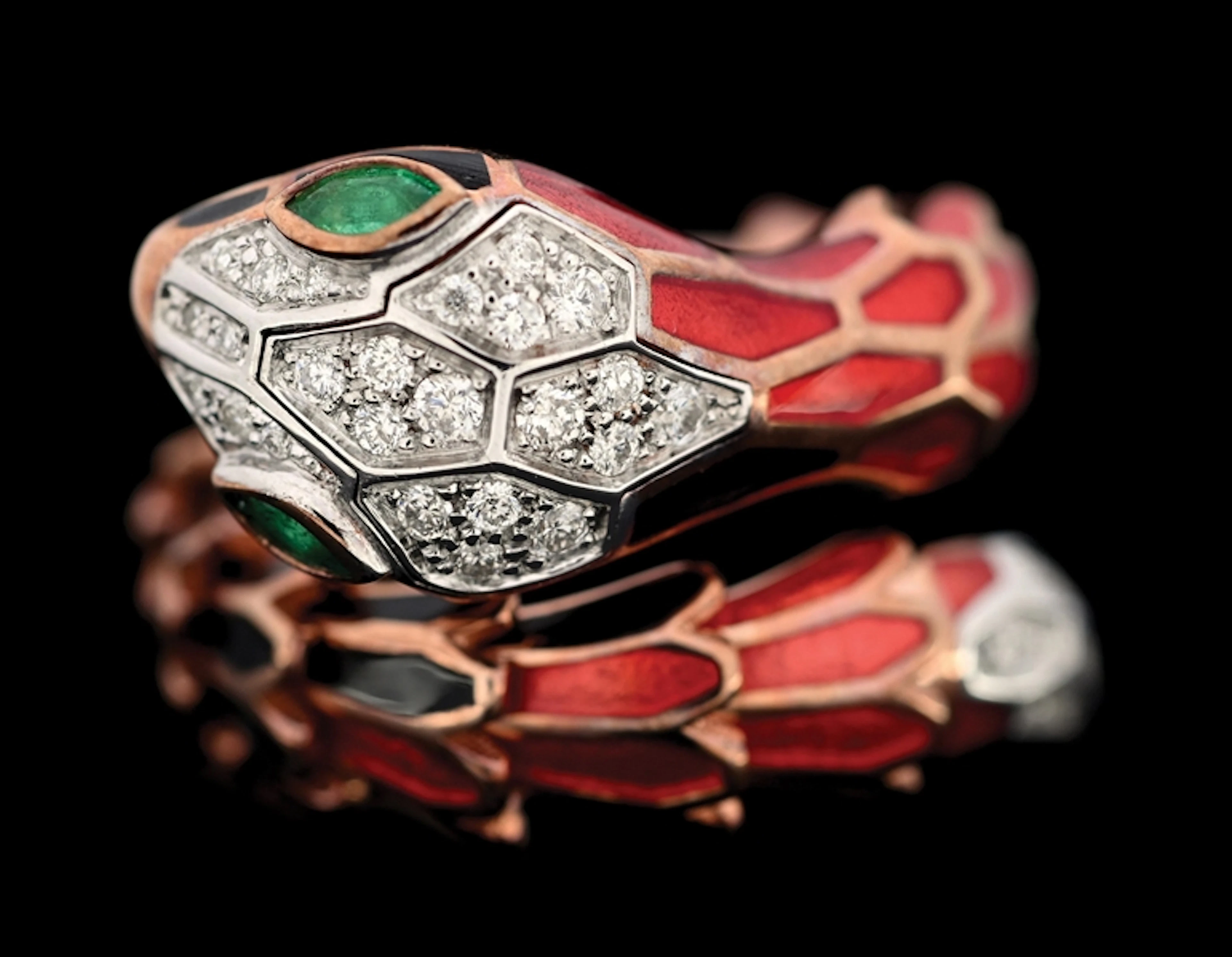 ALEXIS NY 18K WHITE GOLD & ENAMELED SILVER SNAKE RING