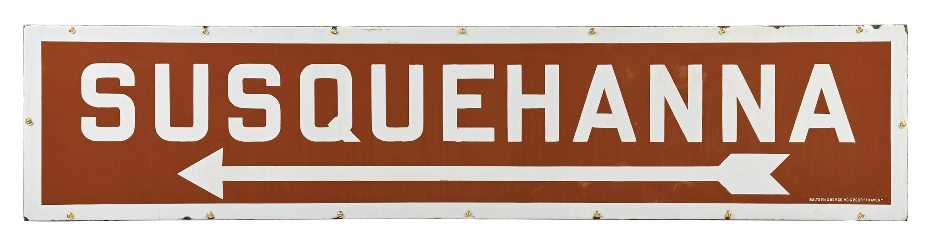 RARE SUSQUEHANNA RIVER PORCELAIN SIGN W/ ARROW GRAPHIC