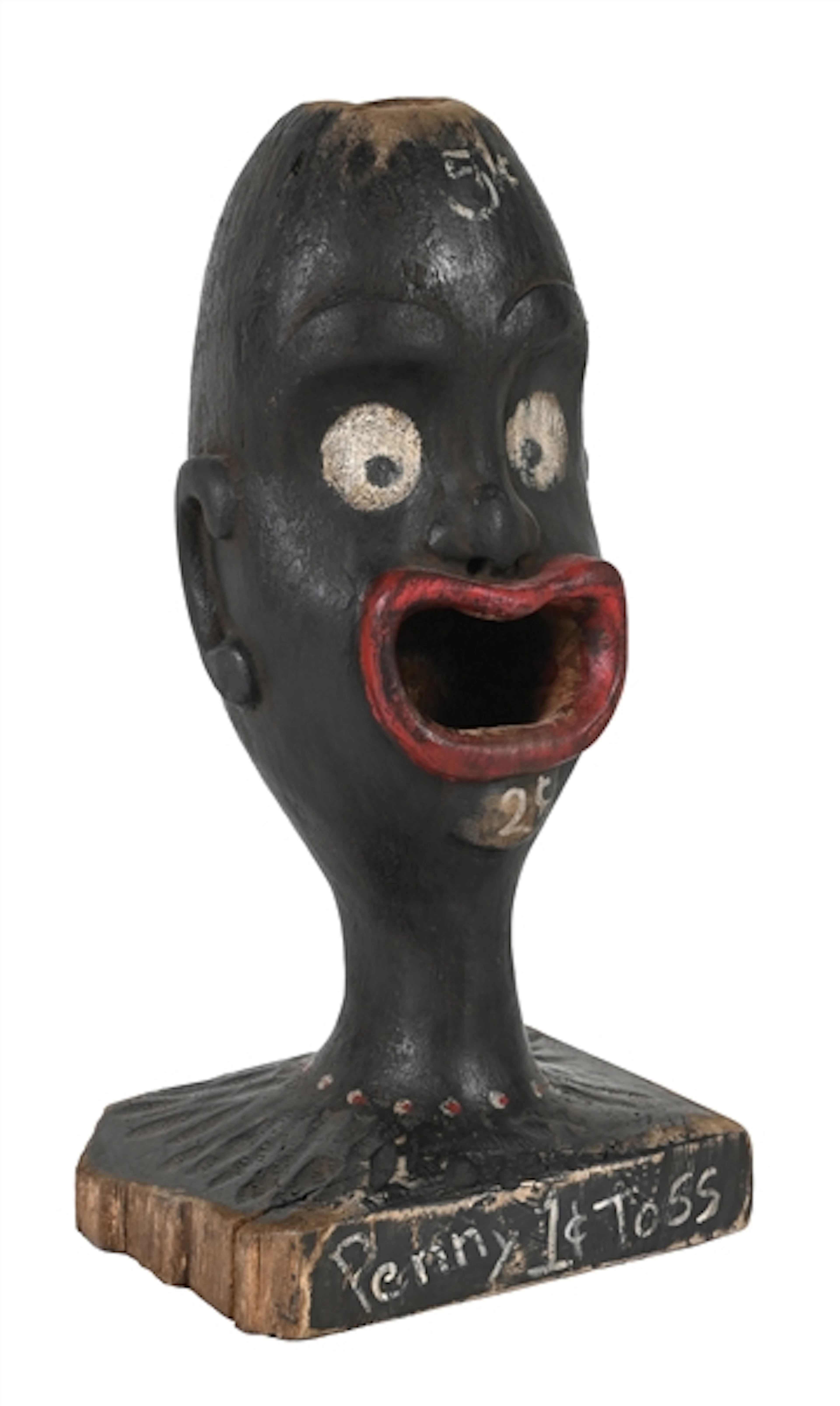 FOLK ART AFRICAN AMERICAN 1¢ TOSS WOODEN FIGURATIVE COIN TRAY