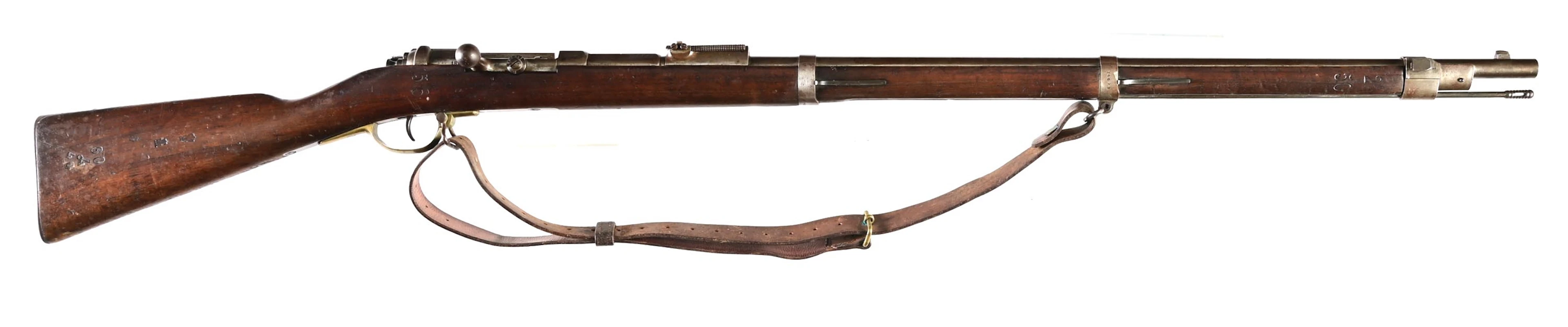 (A) UNIT MARKED AMBERG MODEL 1871 MAUSER BOLT ACTION RIFLE.