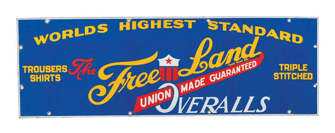 THE FREE LAND OVERALLS SIGN