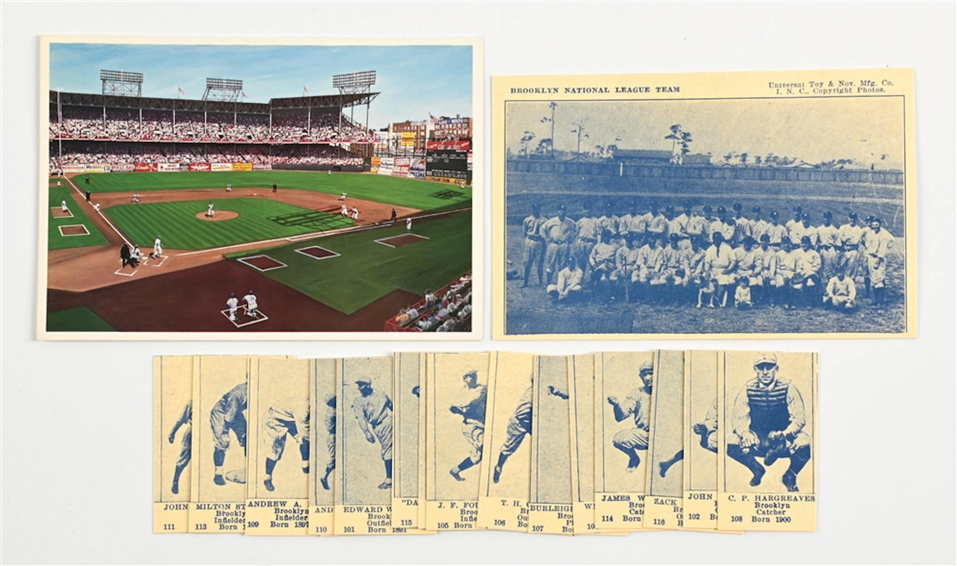 LOT OF 3: TWO BASEBALL CARDS AND POSTCARDS