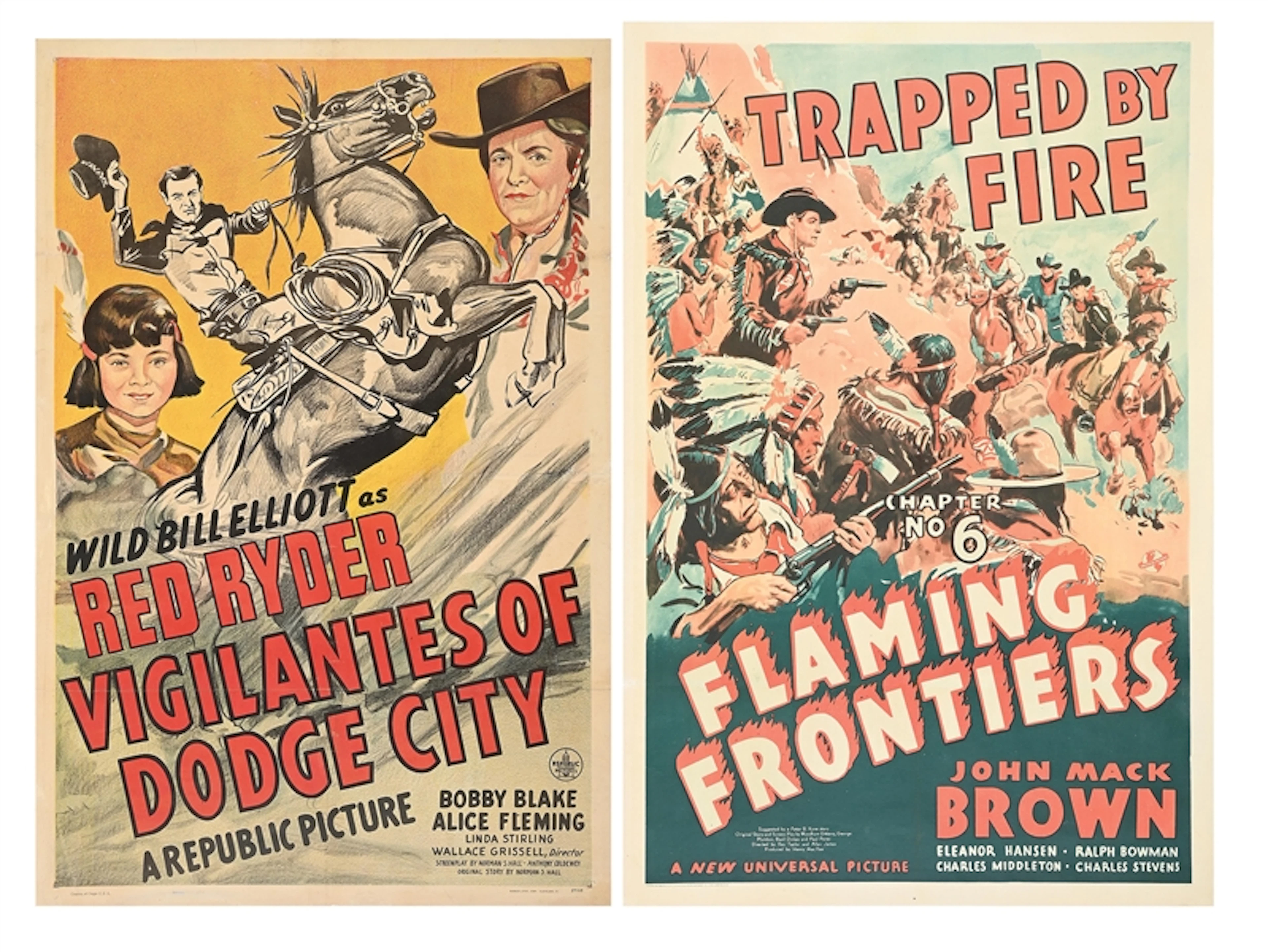 LOT OF 2: "VIGILANTES OF DODGE CITY" & "TRAPPED BY FIRE" LINEN-BACKED