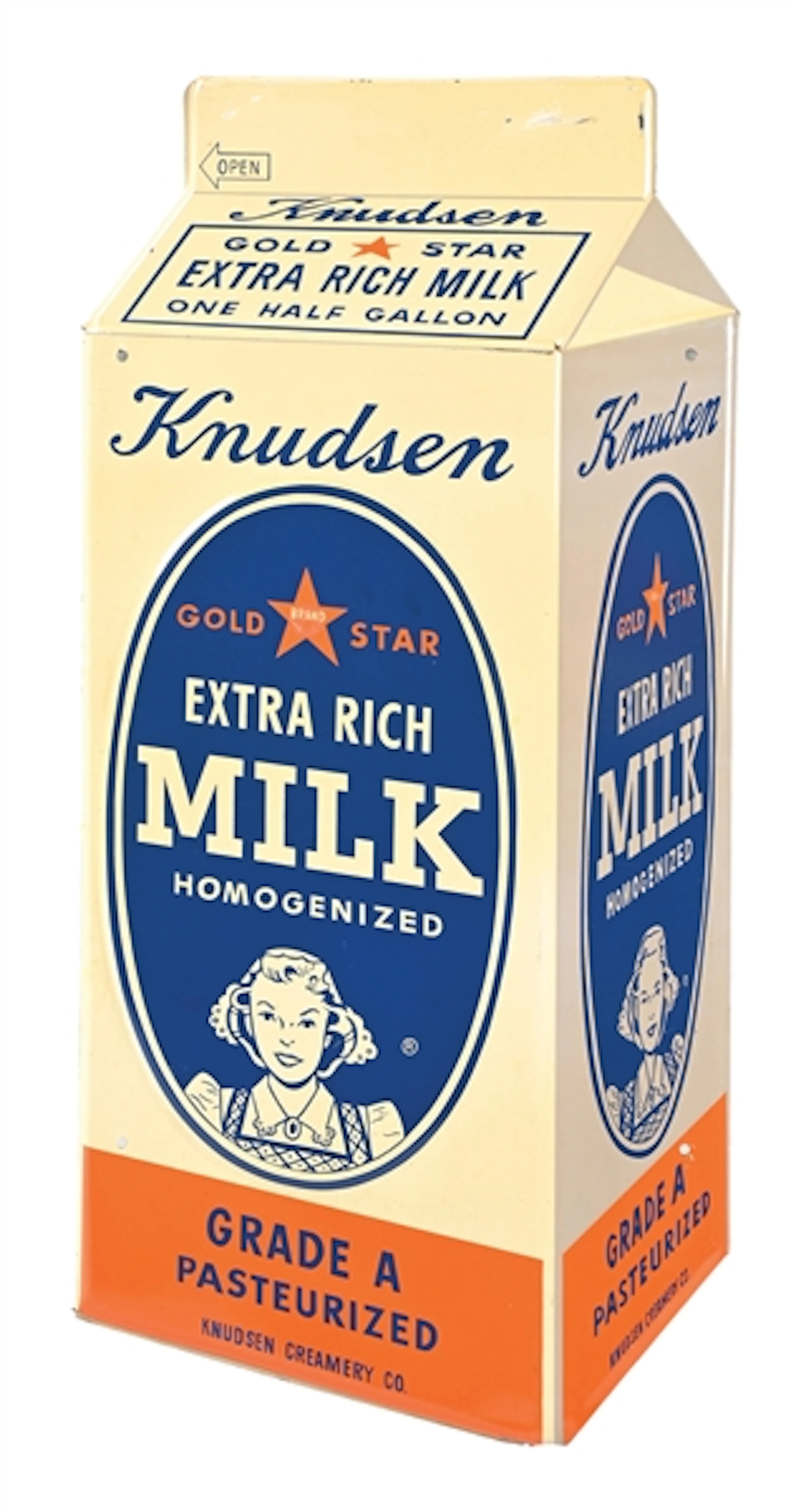 KNUDSEN EXTRA RICH MILK DIE CUT EMBOSSED TIN SIGN