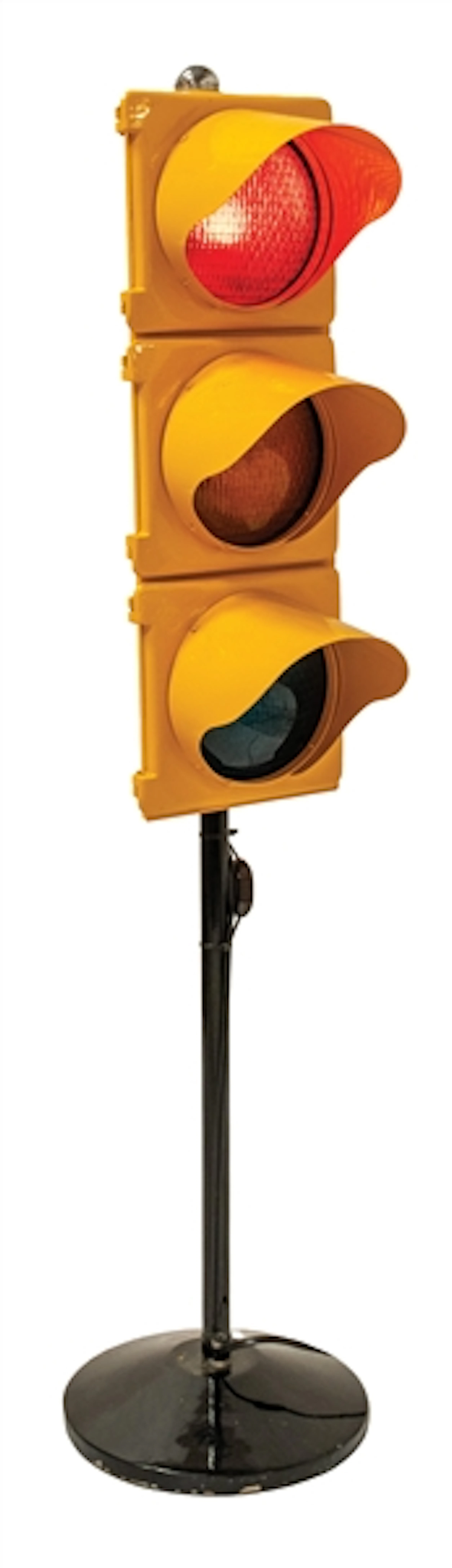 YELLOW 3 SECTION TRAFFIC SIGNAL LIGHT ON STAND