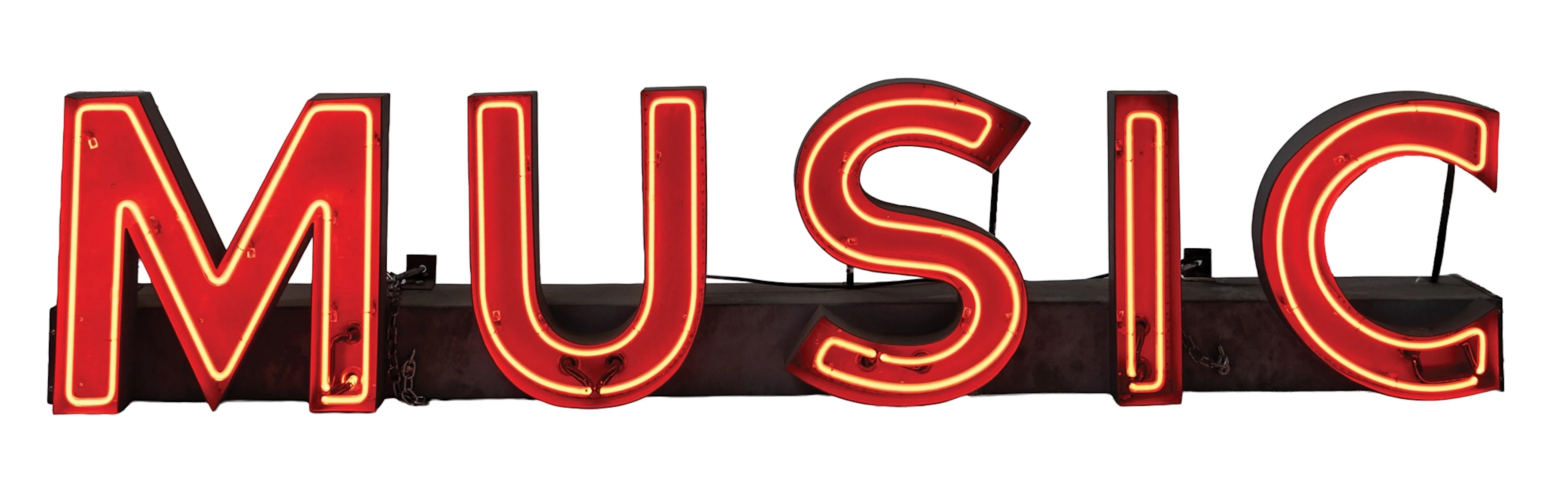 ORIGINAL CHANNEL-LETTERED NEON SIGN SPELLING "MUSIC"