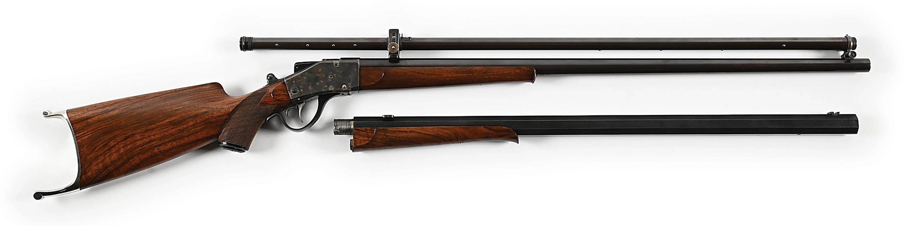 (A) CASED SHARPS-BORCHARDT MODEL 1878 SINGLE SHOT RIFLE TWO BARREL