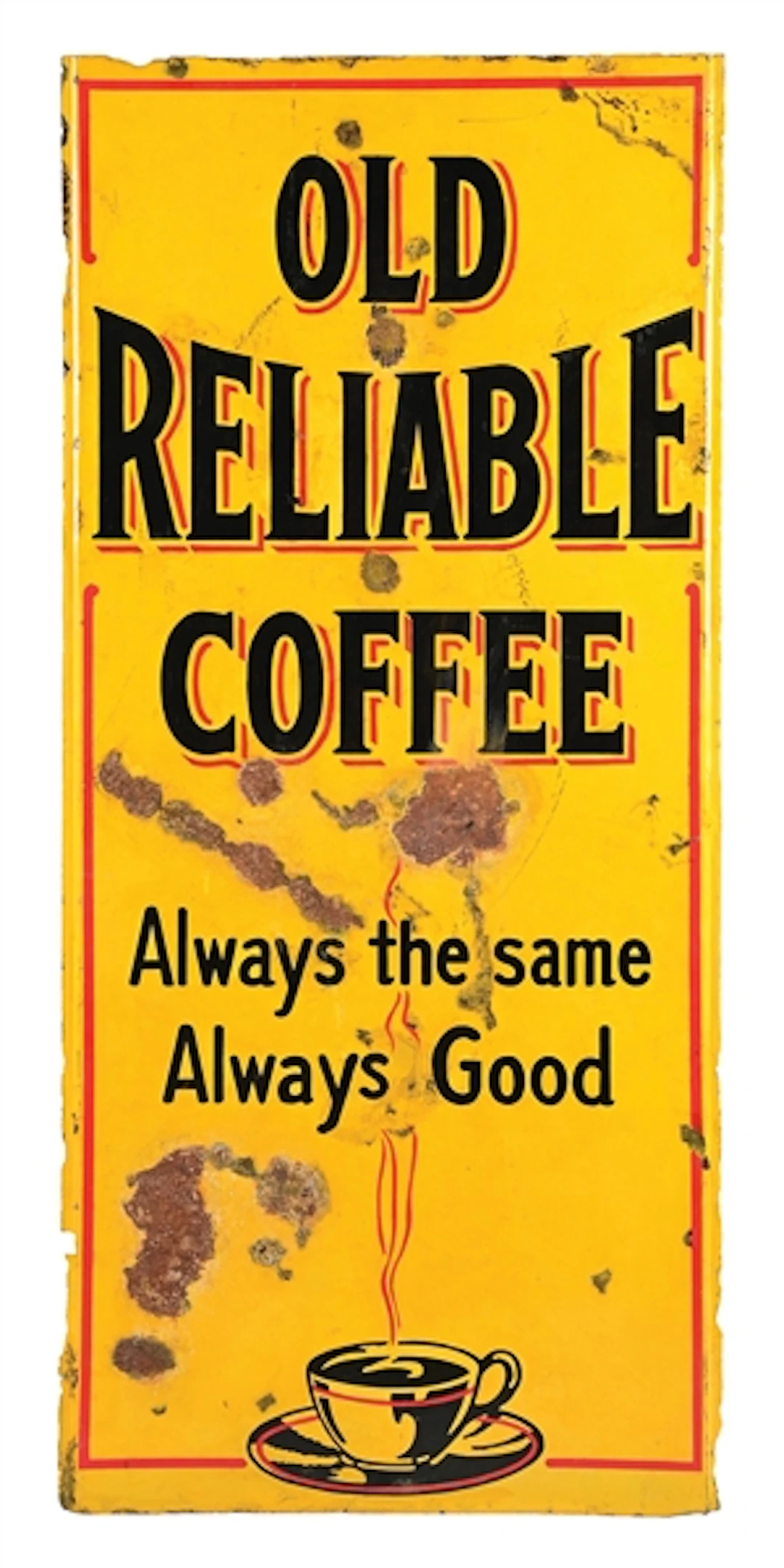 OLD RELIABLE COFFEE "ALWAYS THE SAME, ALWAYS GOOD" PORCELAIN LIGHTHOUSE SIGN