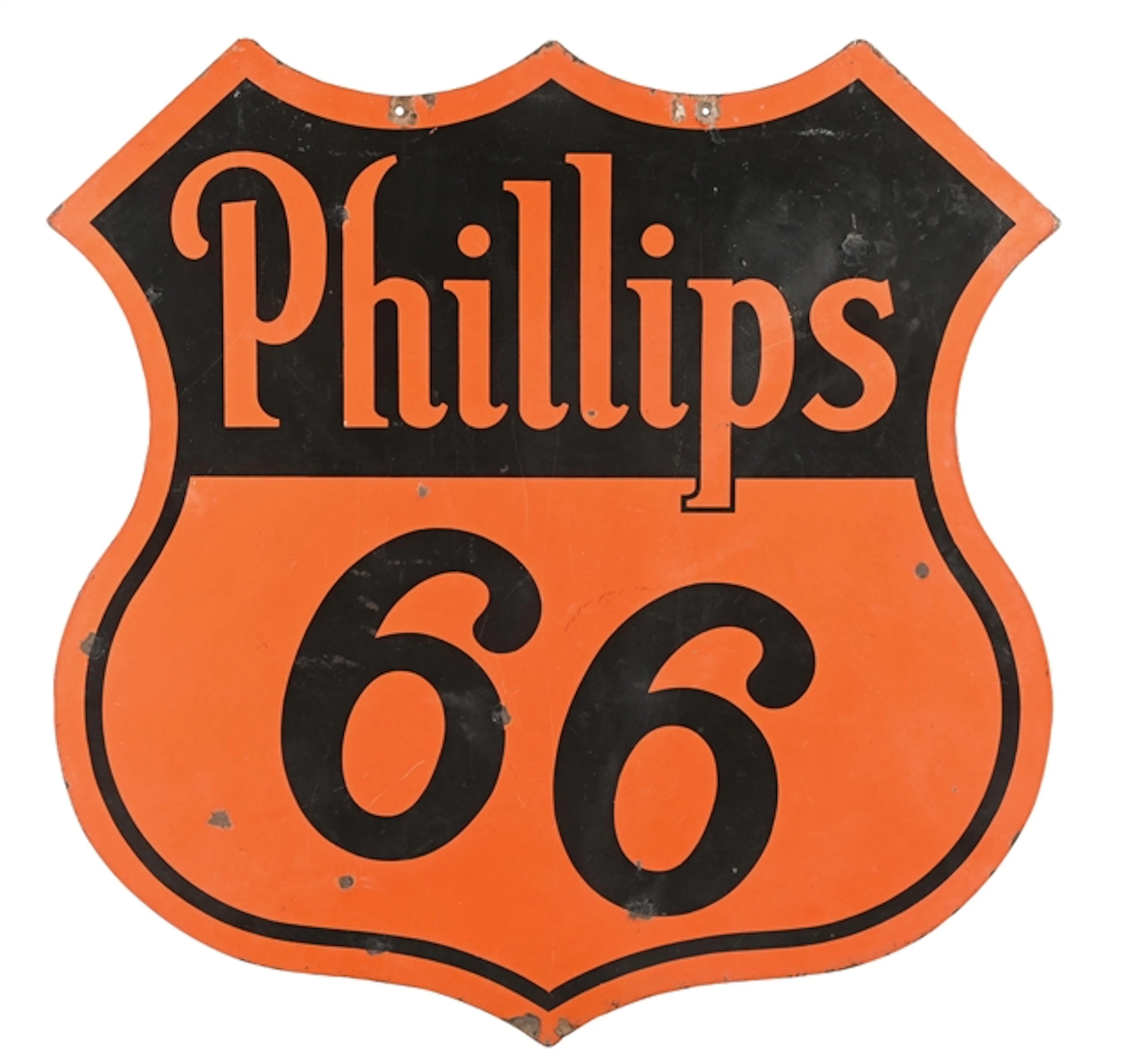 PHILLIPS 66 GASOLINE 48" PORCELAIN SHIELD SIGN.