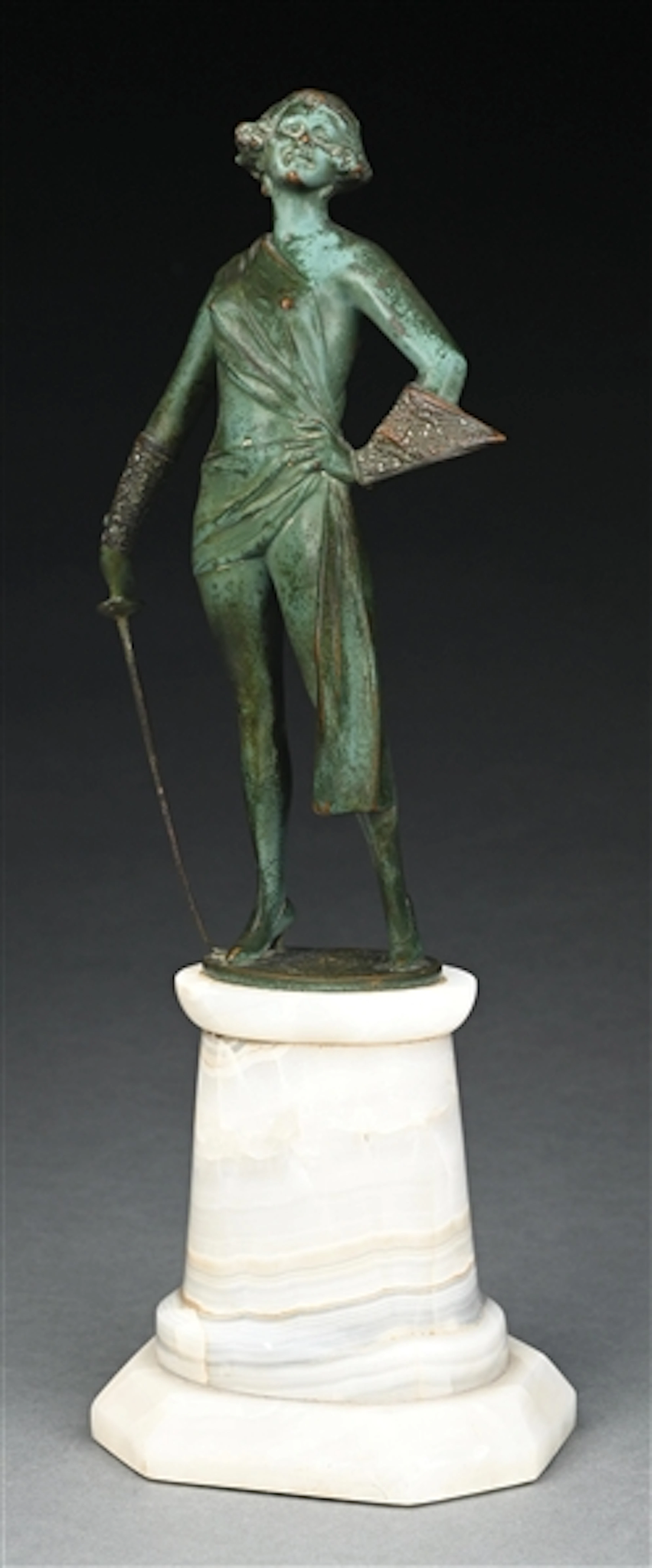 ATTRIB. TO: BRUNO ZACH AUSTRIAN ART DECO EROTIC FENCER PATINATED BRONZE