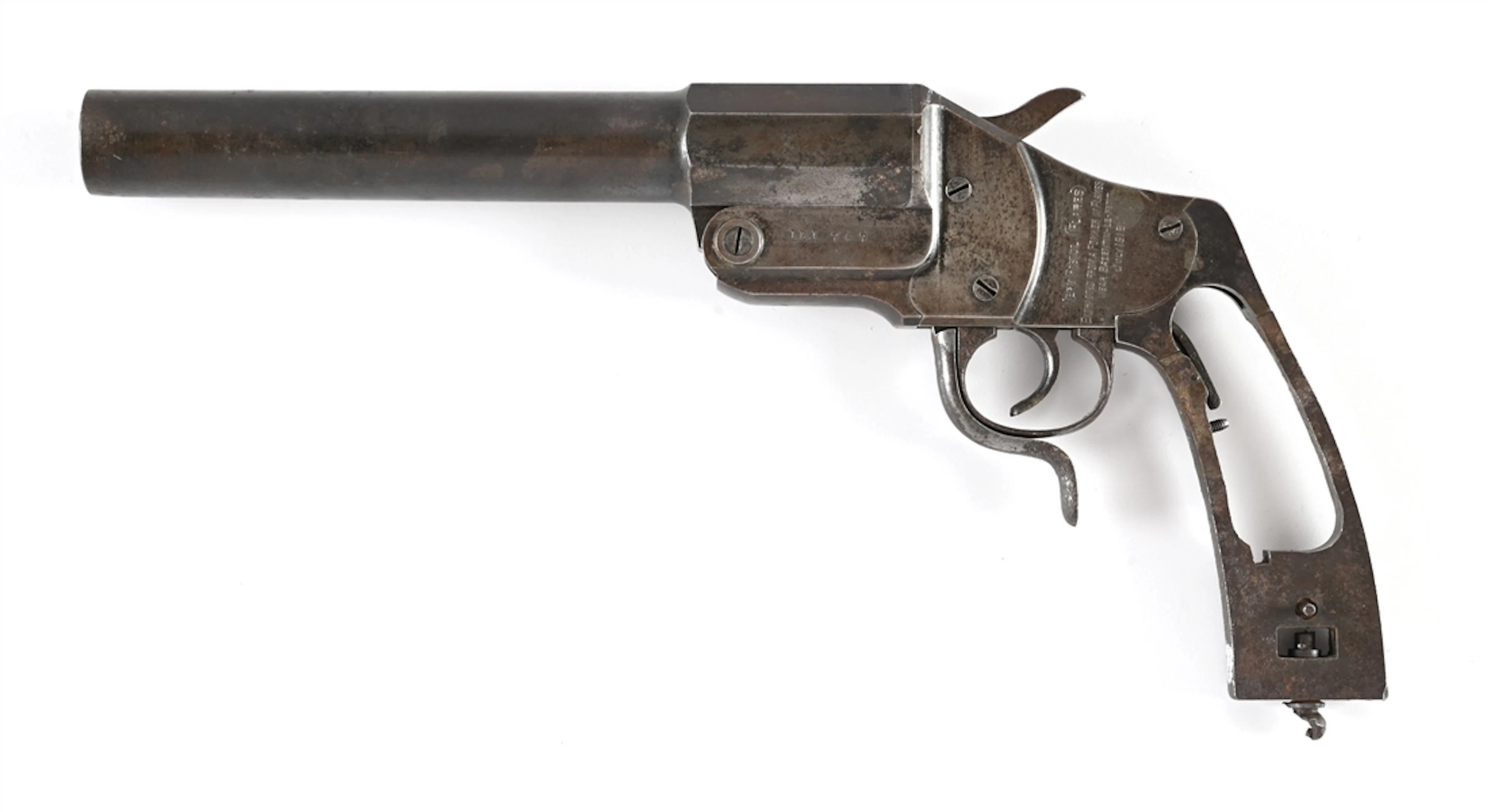 LOUIS B. JULICH M1894 HEBEL FLARE PISTOL RECOVERED FROM A BURNING