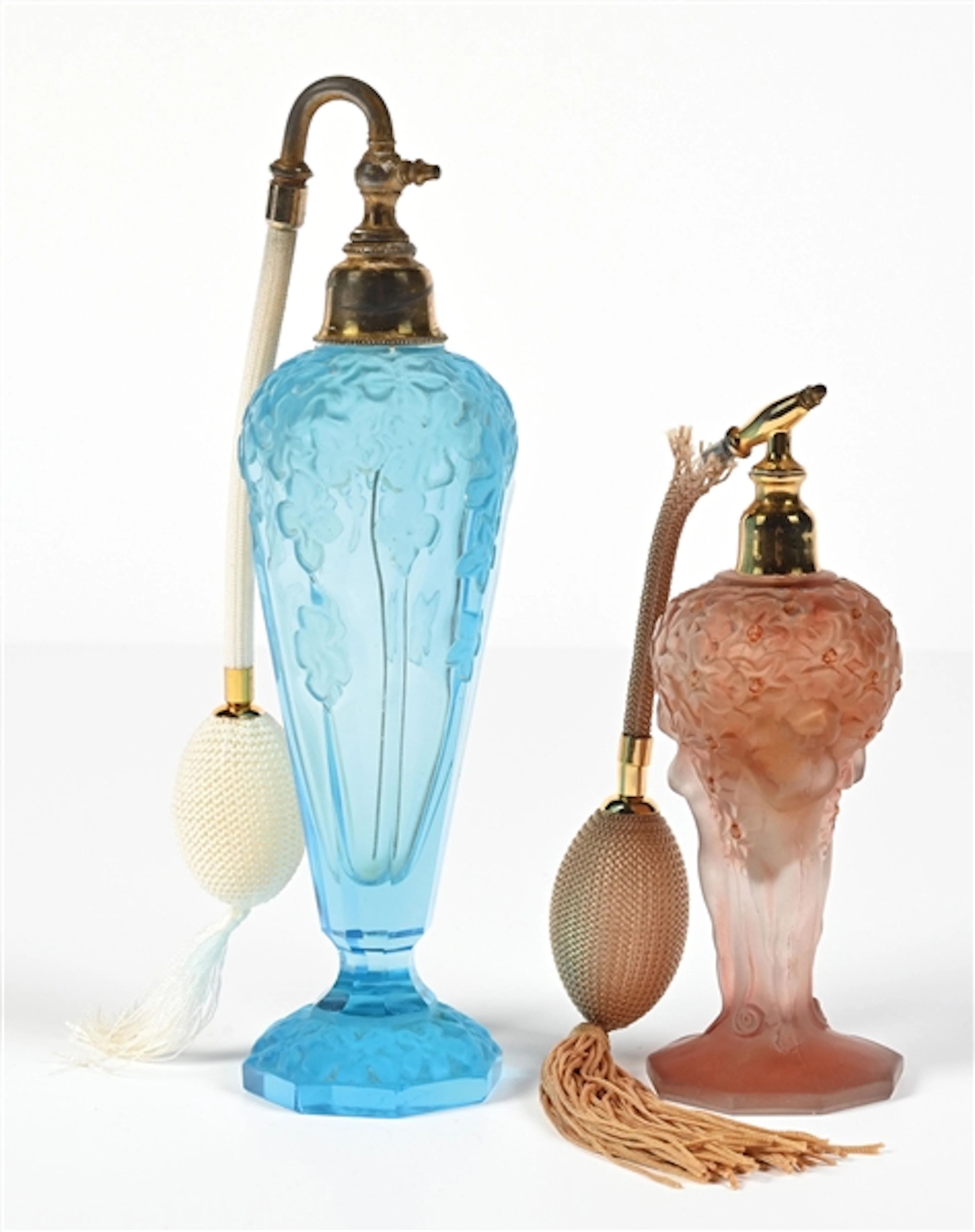 LOT OF 2: JOSEF SCHMIDT OPALESCENT BLUE & PINK PERFUME WITH FLORAL