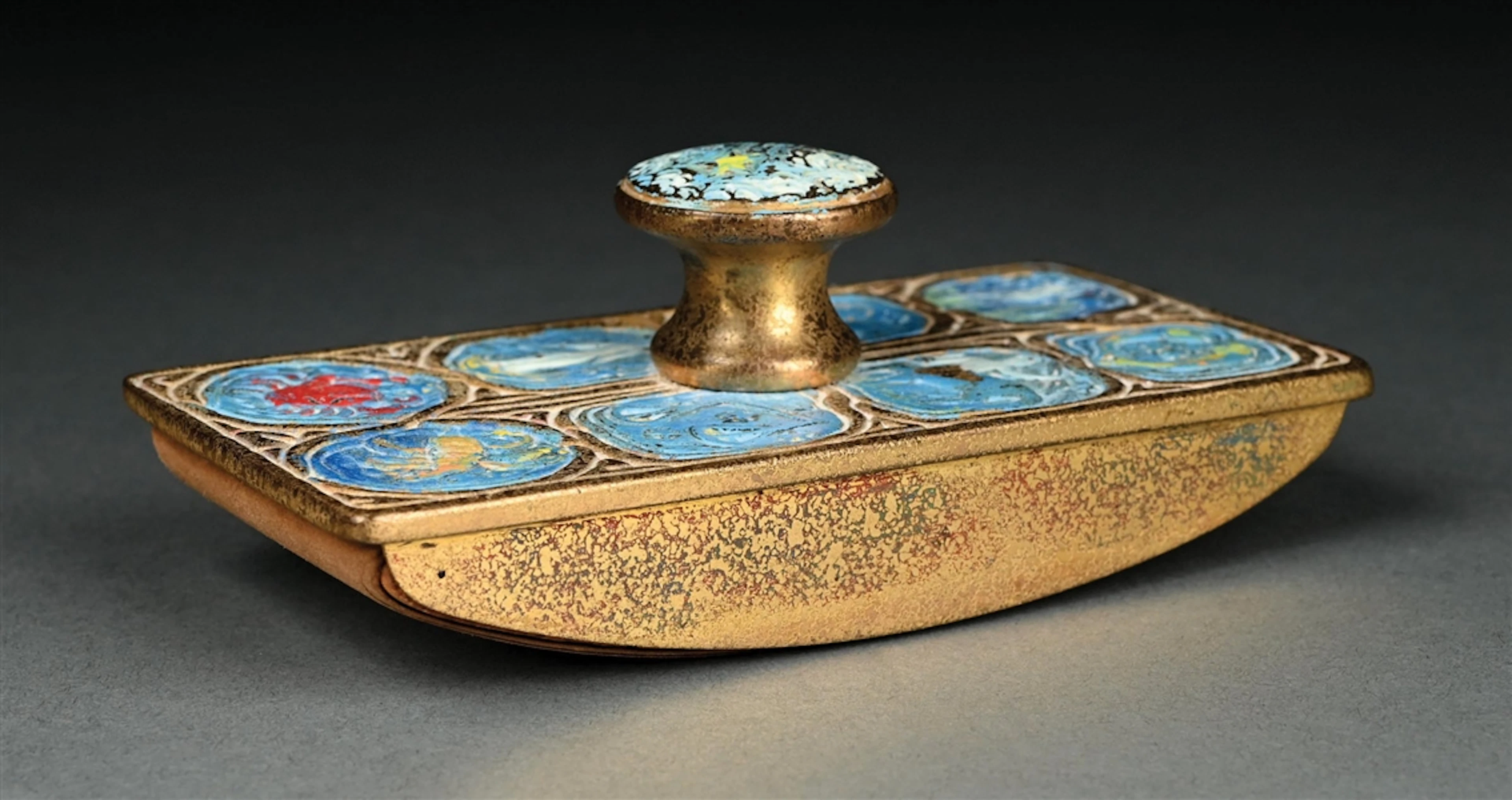 TIFFANY STUDIOS BRONZED & ENAMELED ZODIAC ROCKER BLOTTER