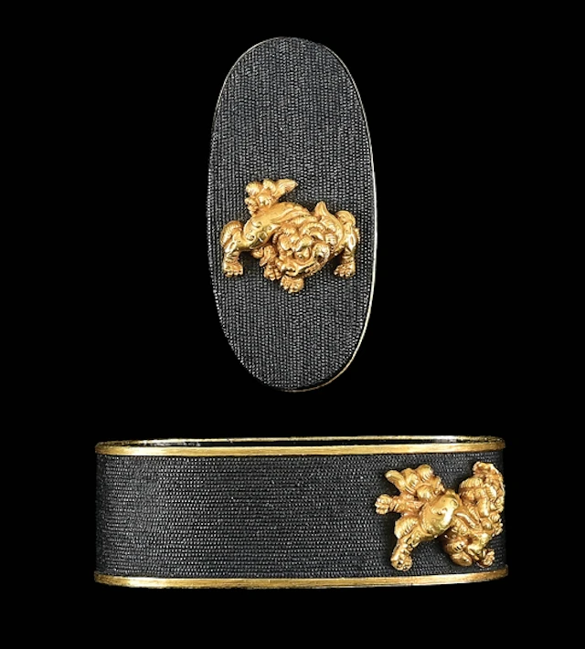 GOTO MITSUTAKA FUCHI KASHIRA WITH GOTO JOSHIN SHISHI DOGS, EX. SWEDLOW