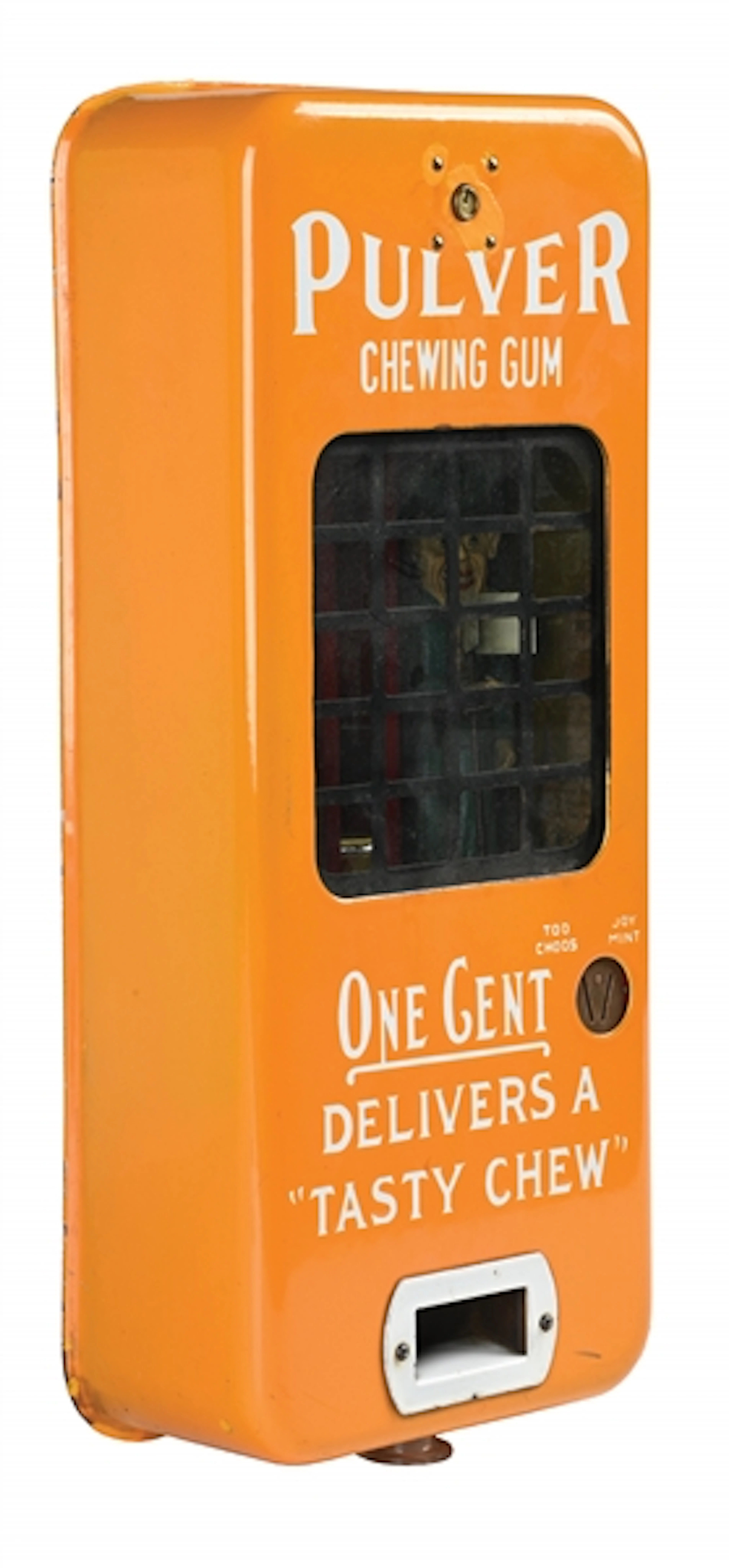 1¢ ORANGE PORCELAIN STOP AND GO COP PULVER VENDING MACHINE