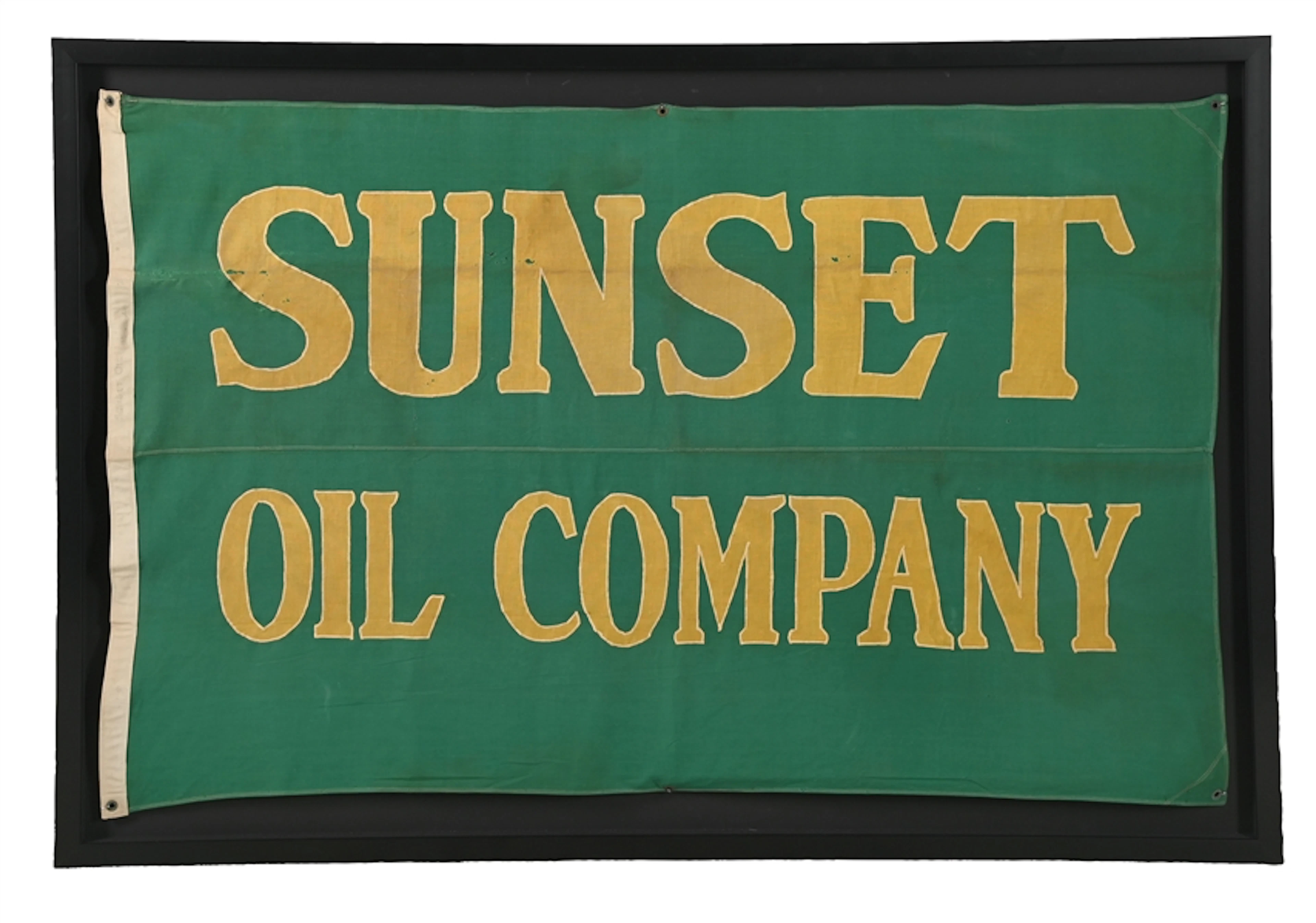 RARE & OUSTANDING SUNSET OIL COMPANY FRAMED FLAG