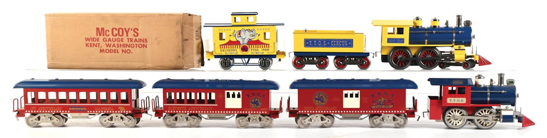 MCCOY STANDARD GAUGE STEAM LOCOMOTIVE CIRCUS SET AND TENTH ANNIVERSARY