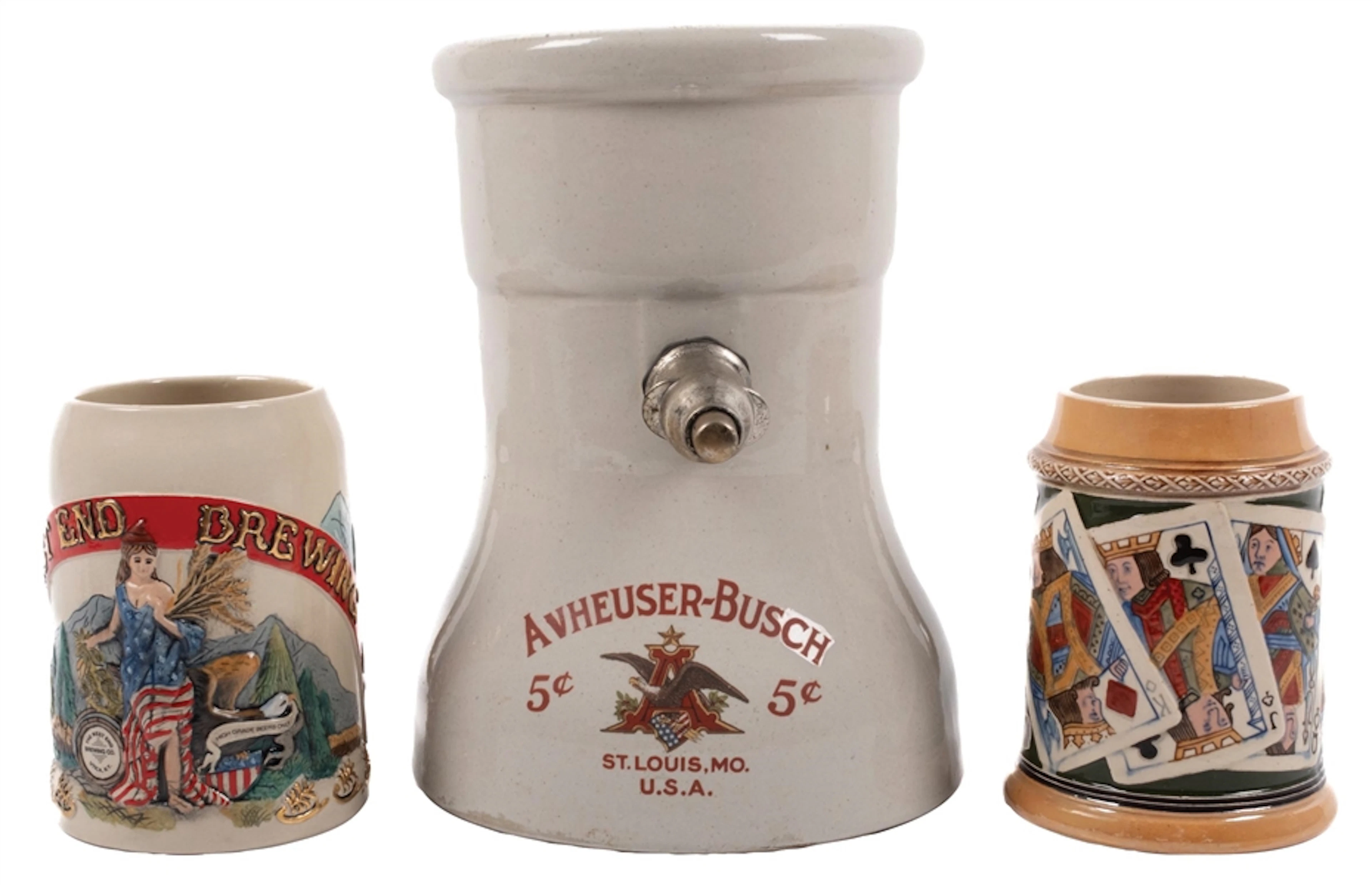 COLLECTION OF 3 ANHEUSER BUSCH DISPENSER WITH 2 MUGS