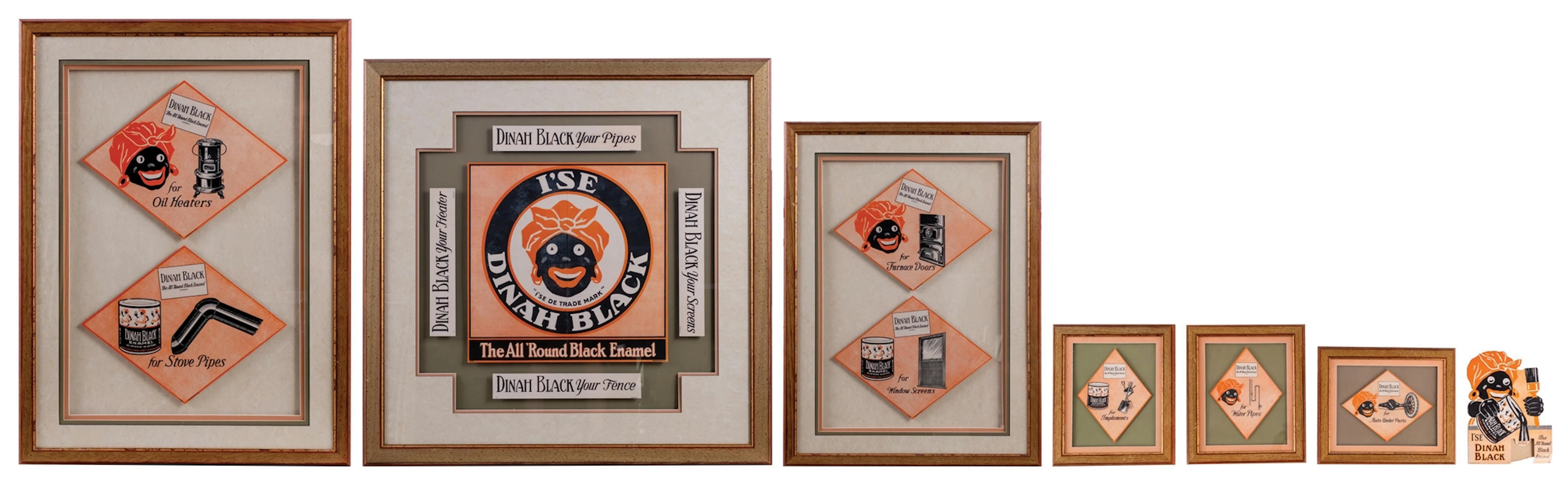 COLLECTION OF 7 DINAH BLACK ENAMEL PAINT ADVERTISMENTS