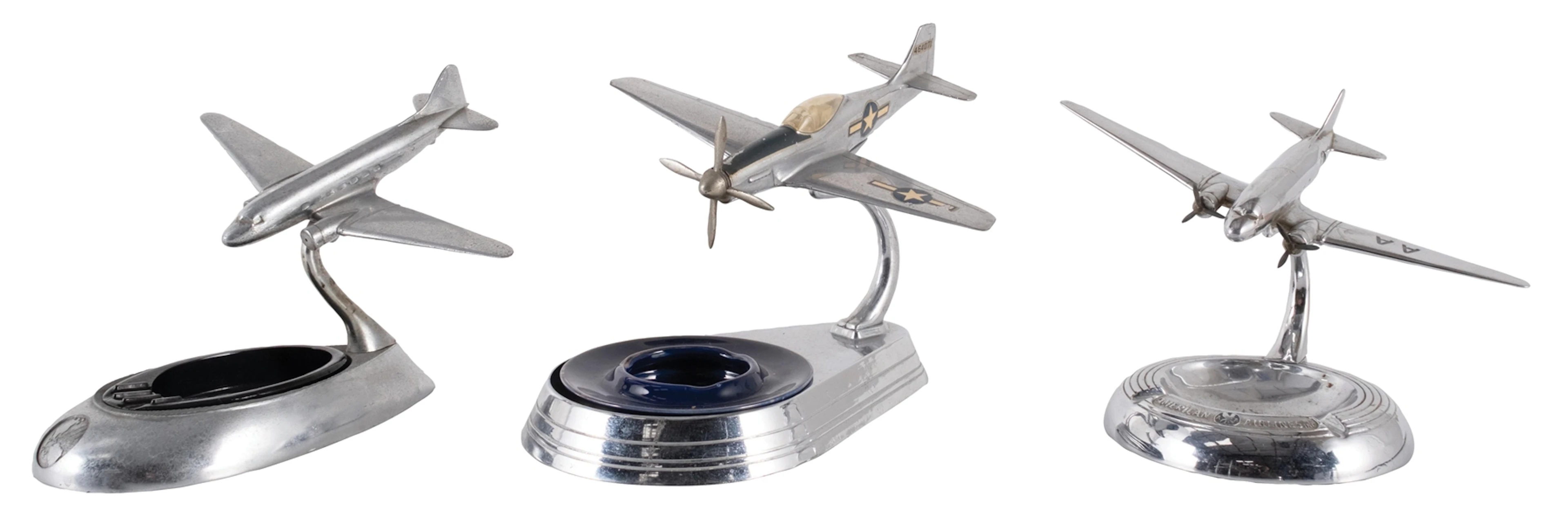 COLLECTION OF 3 AVIATOR-THEMED ASHTRAYS