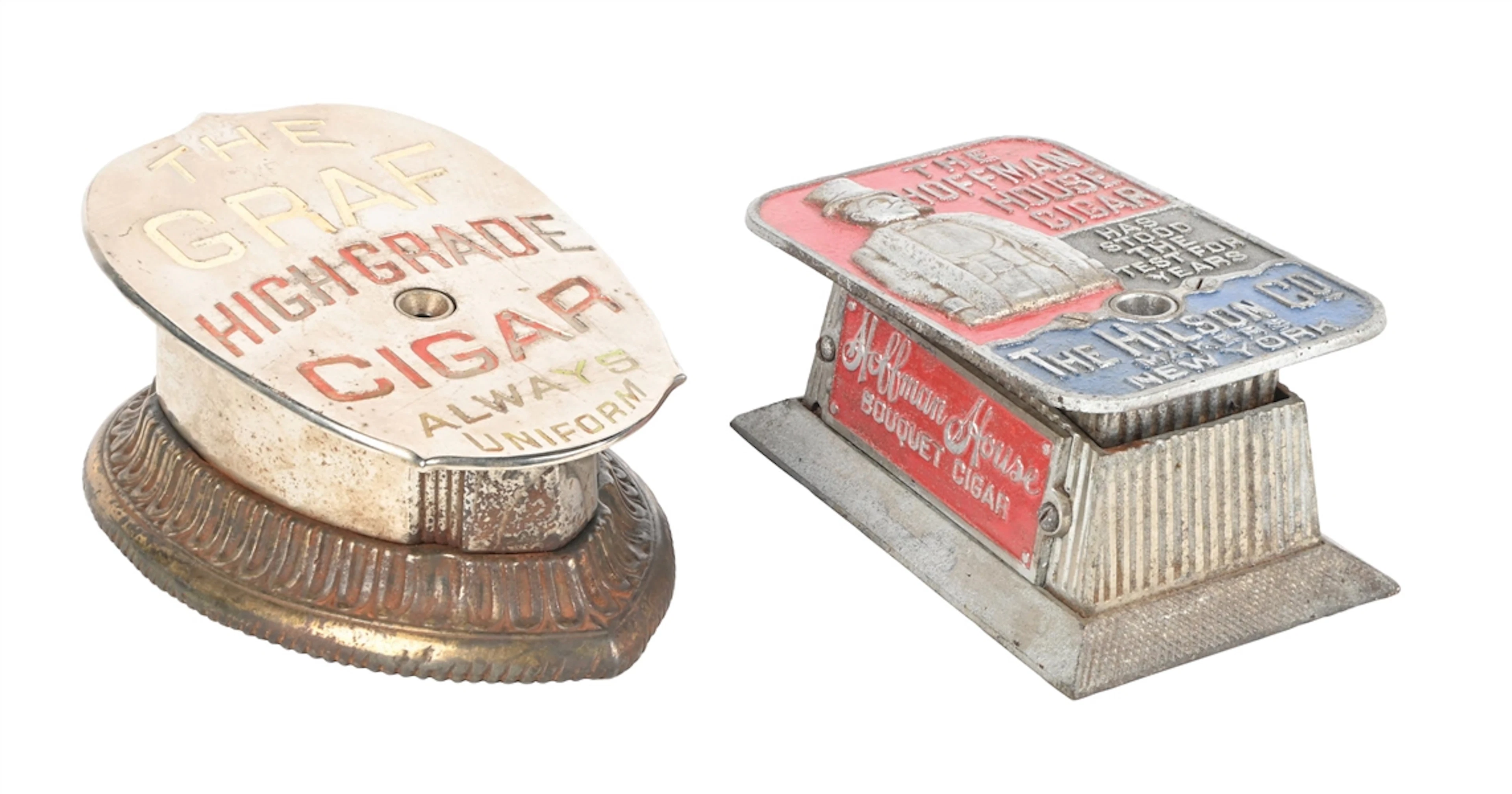 A PAIR OF COUNTERTOP COMMERCIAL ADVERTISING CIGAR CUTTERS
