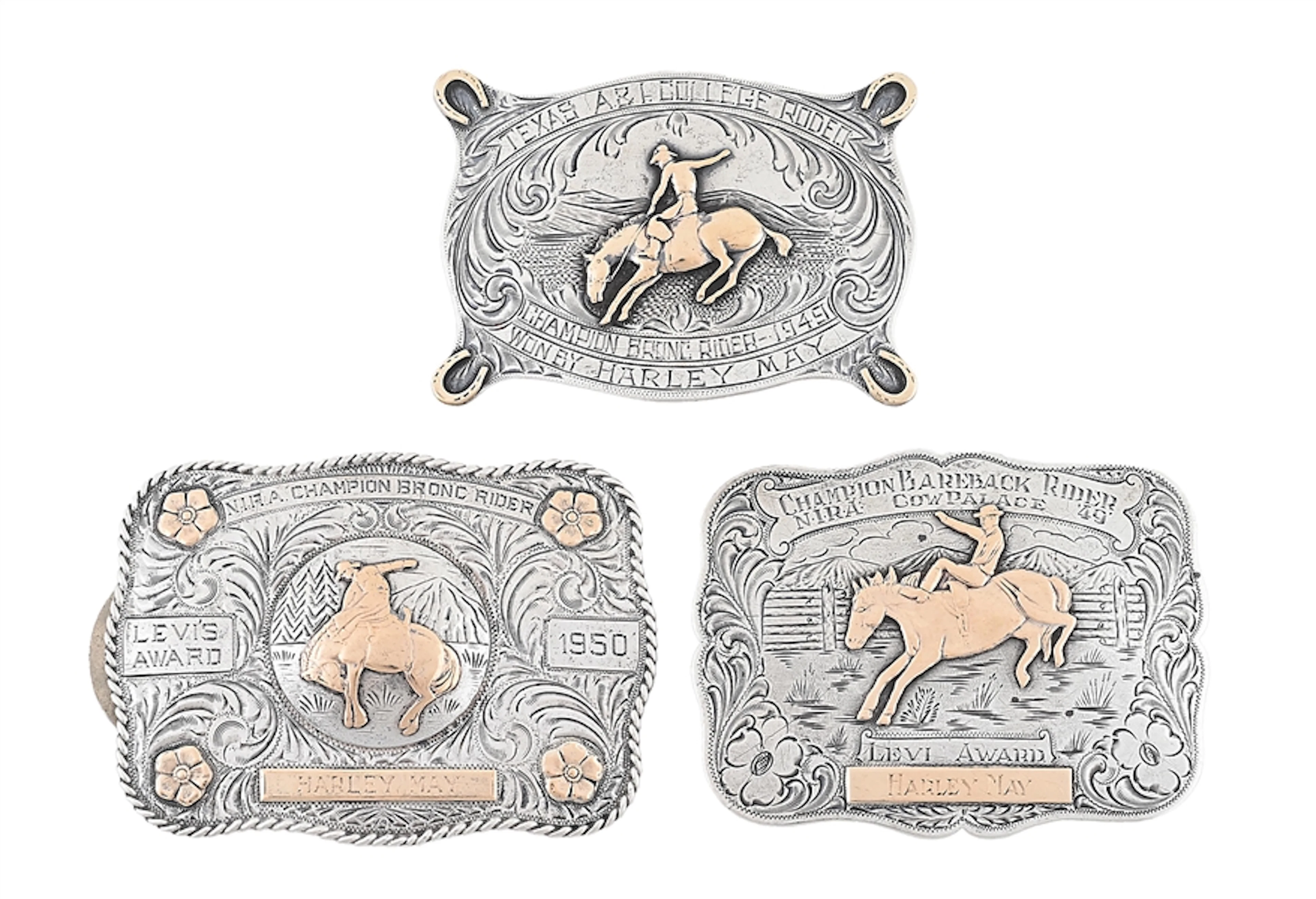 LOT OF 3: HARLEY MAY BELT BUCKLES