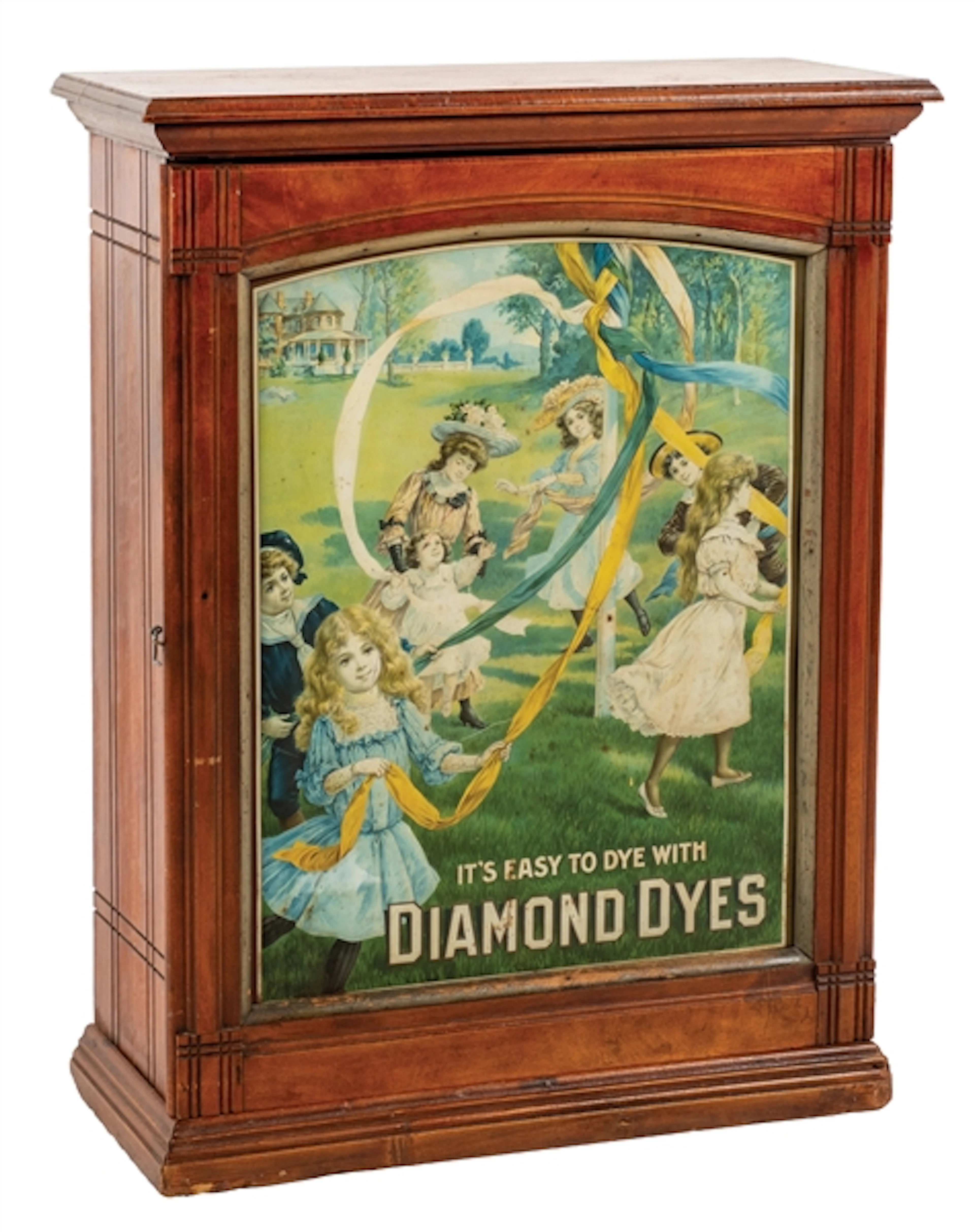 DIAMOND DYES CABINET W/ COLORFUL CHILDREN PLAYING GRAPHIC