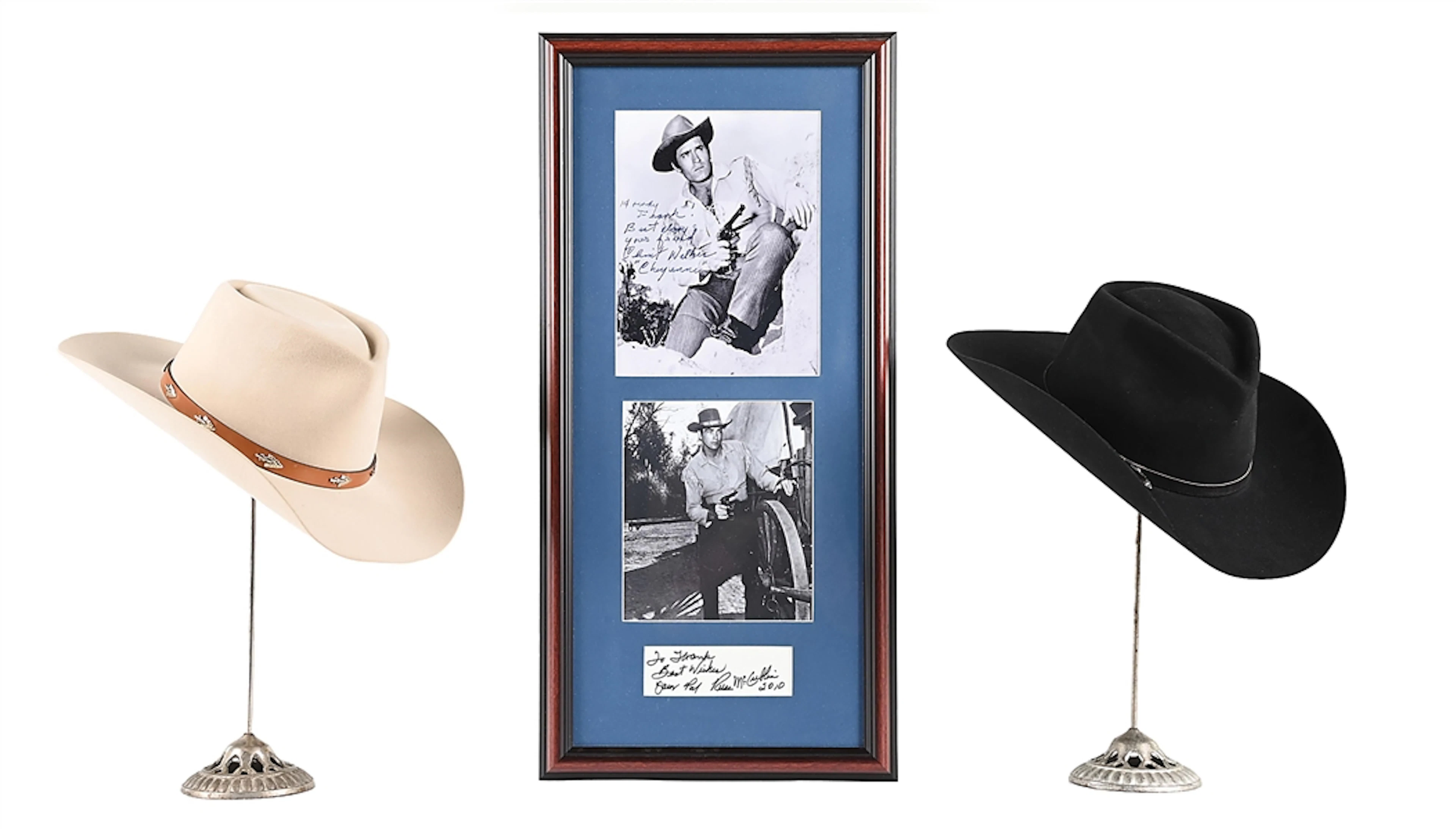 (2) CLINT WALKER CHEYENNE WESTERN STYLE STETSON HATS & AUTOGRAPHED PHOTOGRAPHS