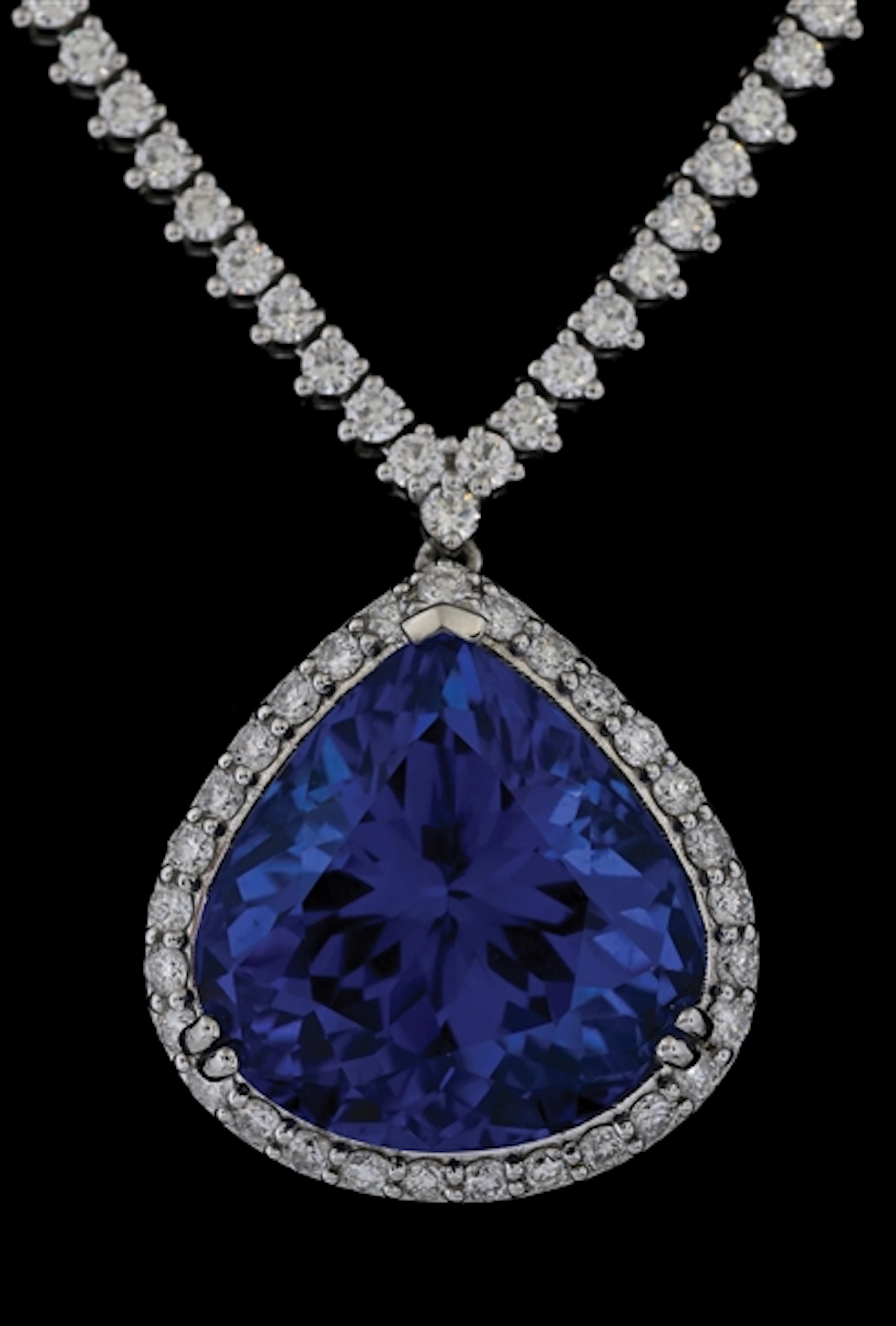 PLATINUM 20.81CT TANZANITE & DIAMOND NECKLACE W/GIA REPORT