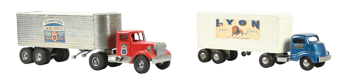 LOT OF 2: SMITH-MILLER PRESSED STEEL TEAMSTERS UNION SERVICE AND LYON TRUCKS