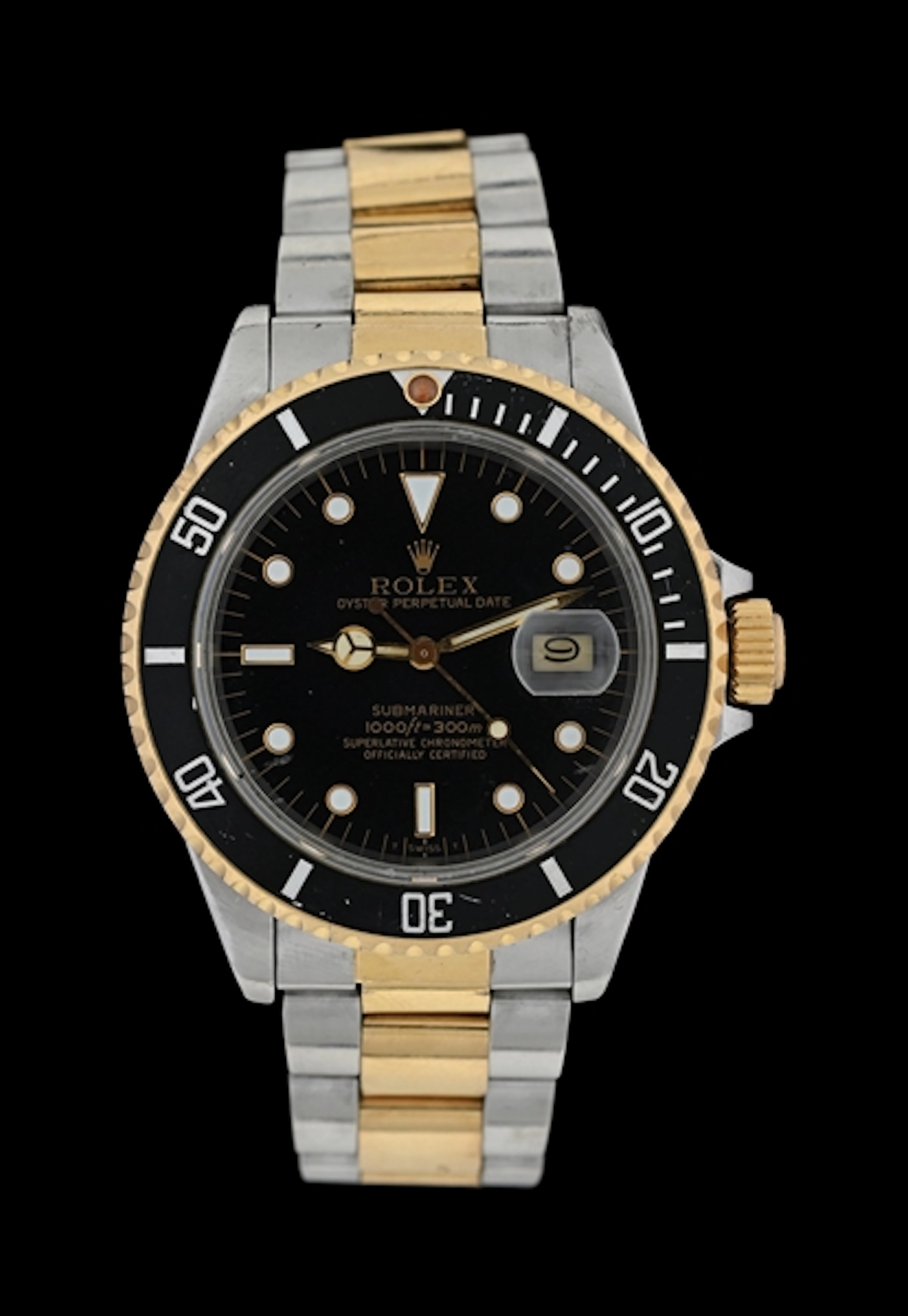 ROLEX OYSTER PERPETUAL BLACK SUBMARINER IN STEEL & GOLD, REF. 16803 W/BOX