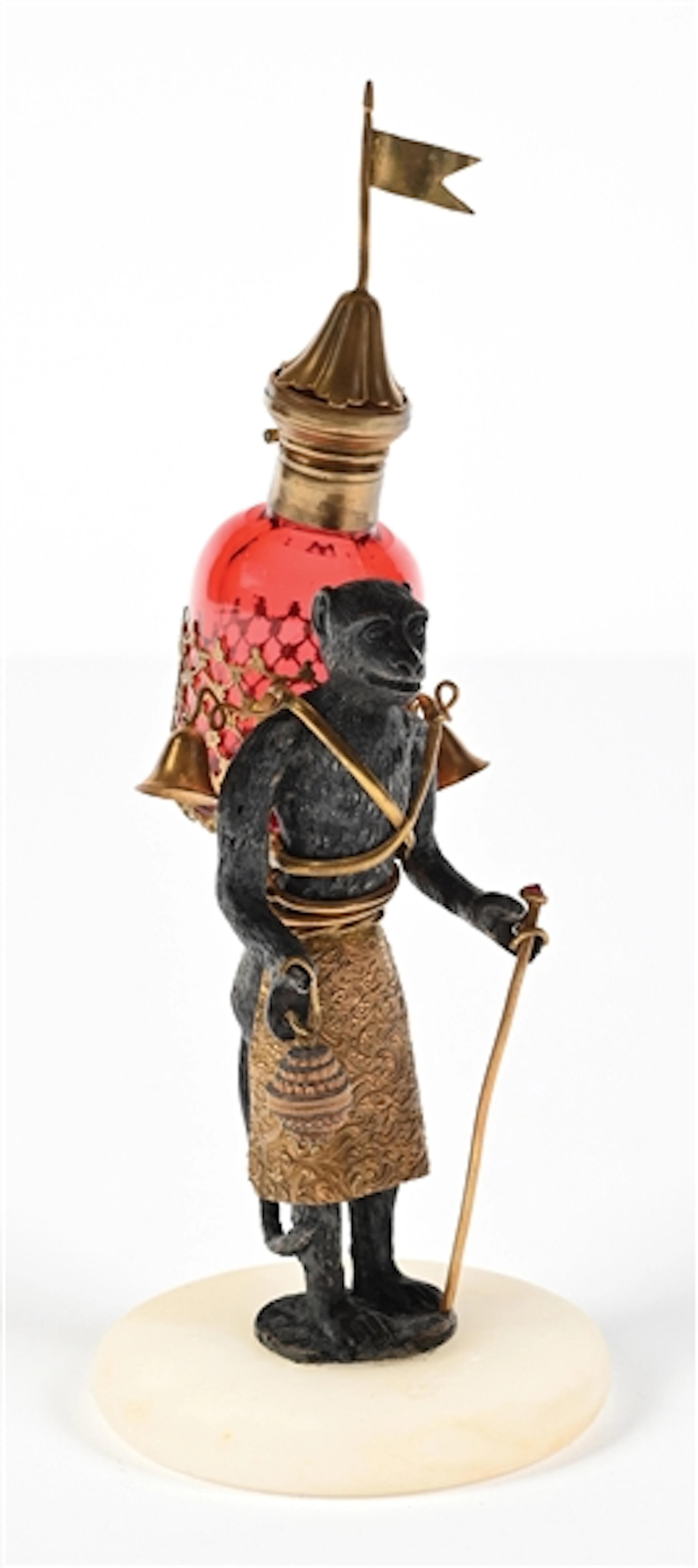 RARE PALAIS ROYALE FIGURAL MONKEY PERFUME WITH RED GLASS PERFUME BACKPACK