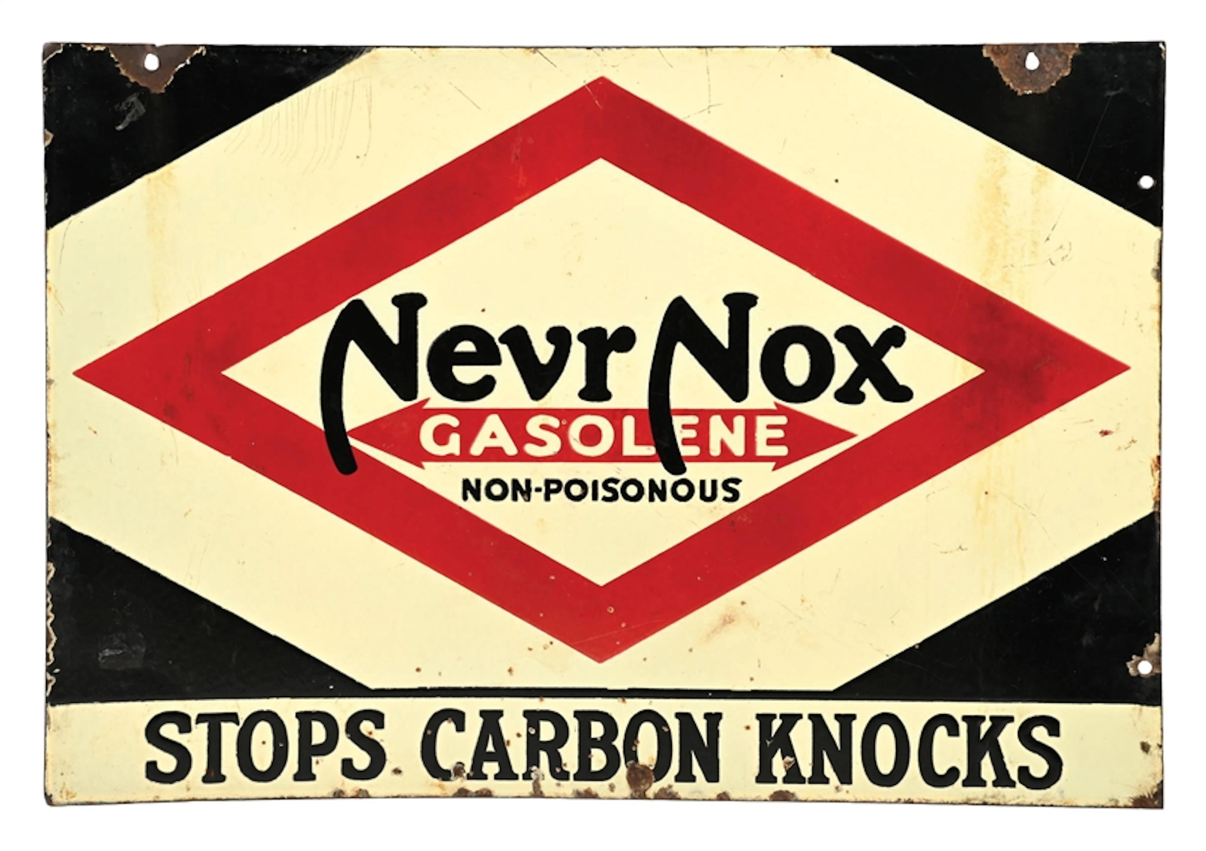 DX NEVRNOX GASOLENE PORCELAIN SERVICE STATION SIGN .