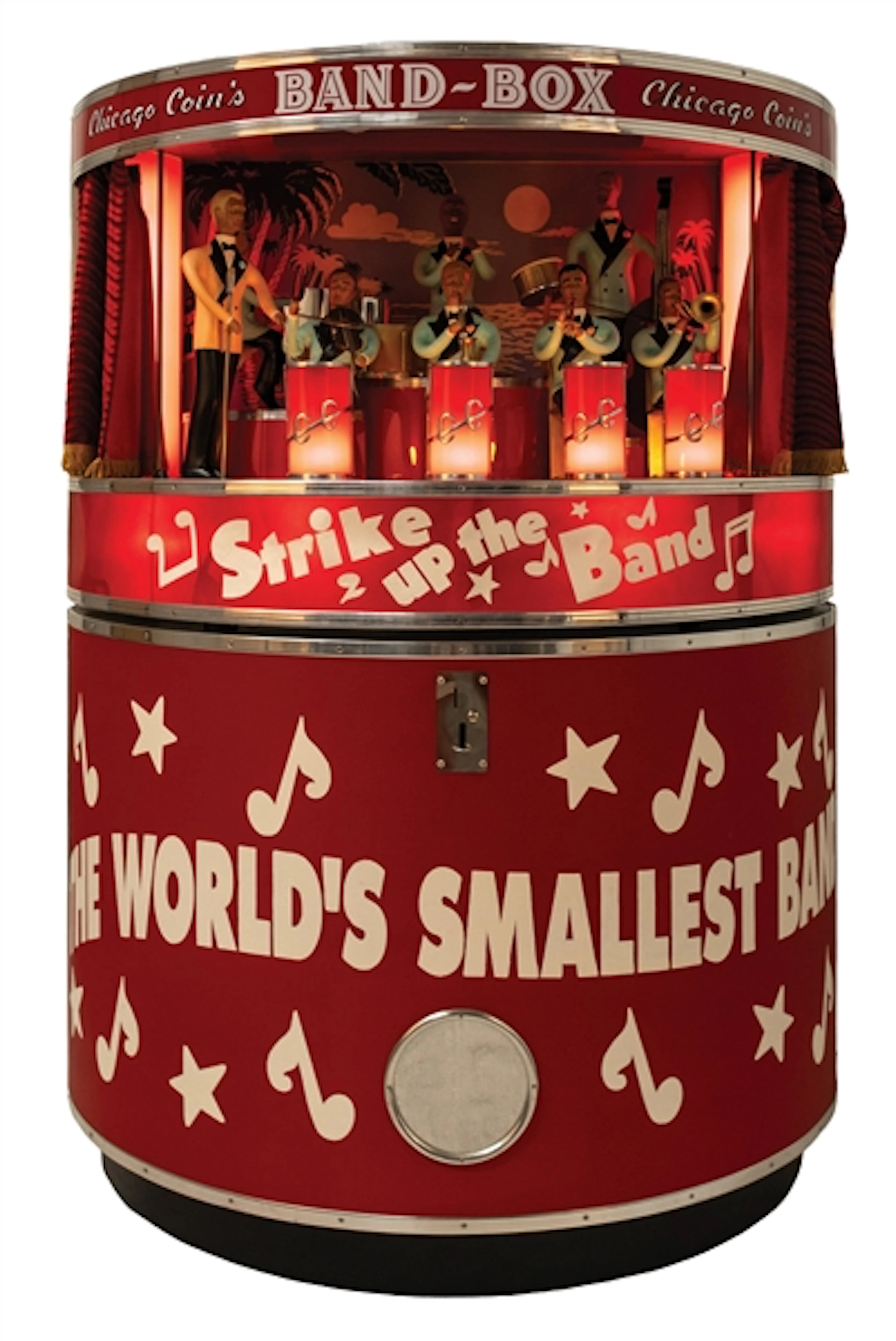 CHICAGO COINS "STRIKE UP THE BAND" MUSIC BOX AUTOMITON SPEAKER