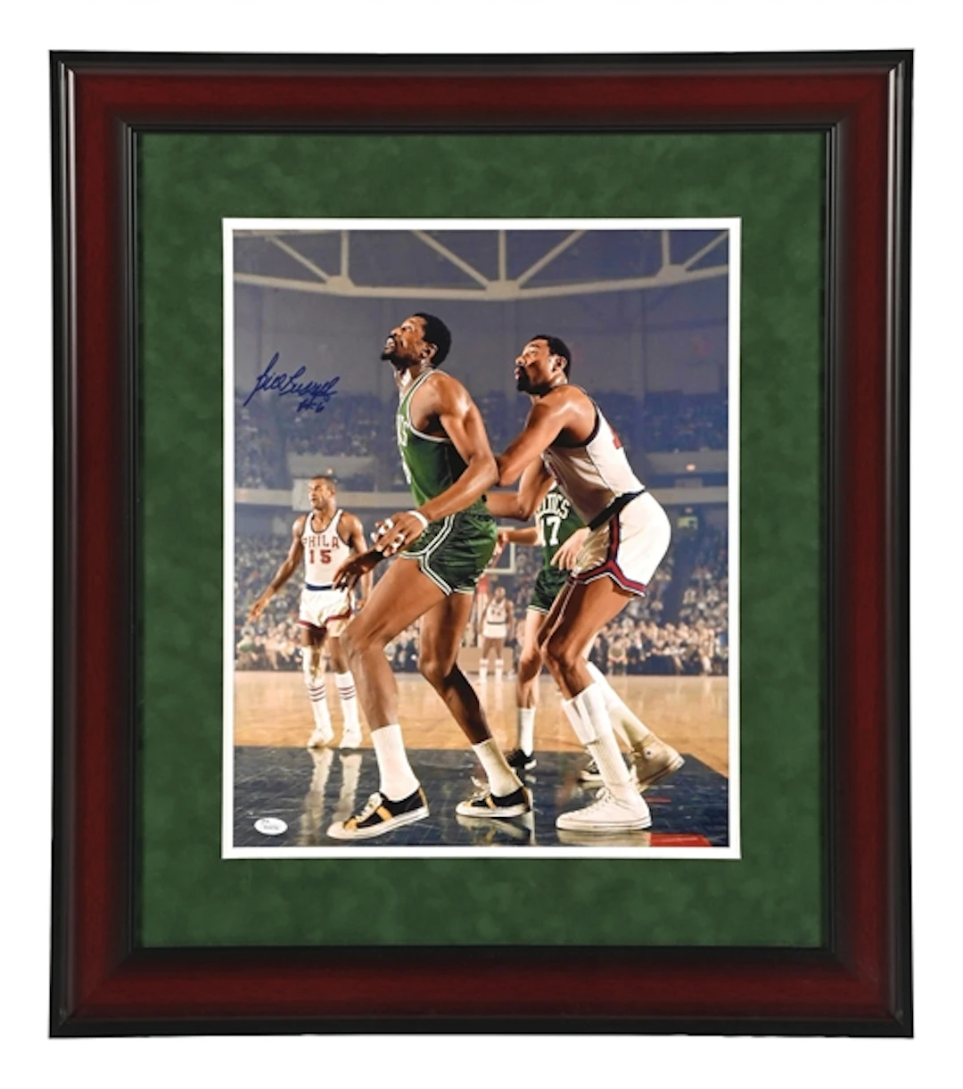 BILL RUSSELL #6, BOSTON CELTICS AUTOGRAPHED FRAMED COLOR PHOTO W/