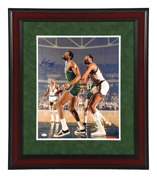 BILL RUSSELL #6, BOSTON CELTICS AUTOGRAPHED FRAMED COLOR PHOTO W/
