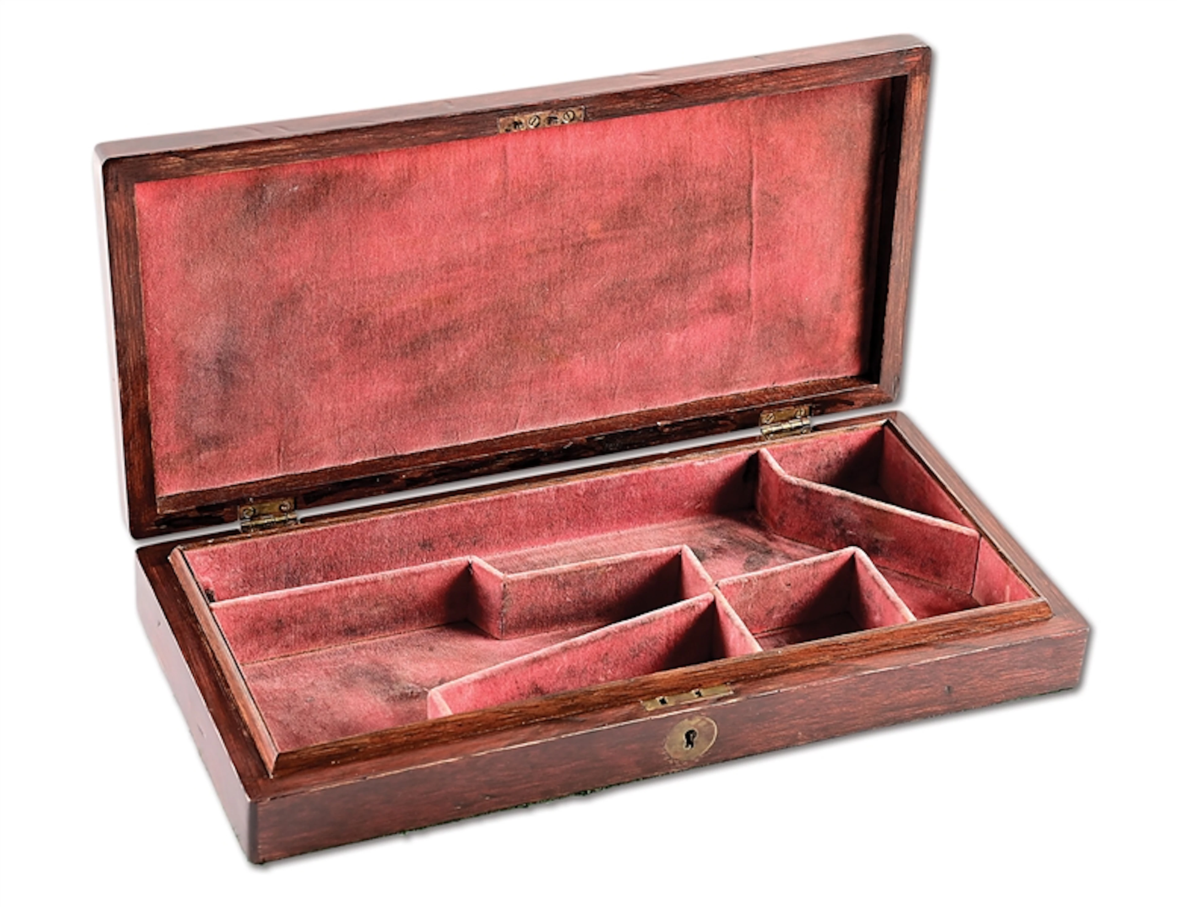 PERIOD VINTAGE PARTITIONED MAHOGANY COLT 1851 NAVY REVOLVER CASE.