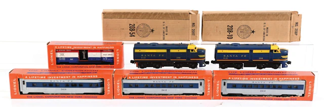 POST-WAR 1959 LIONEL NO. 1626W SANTA FE DIESEL PASSENGER SET